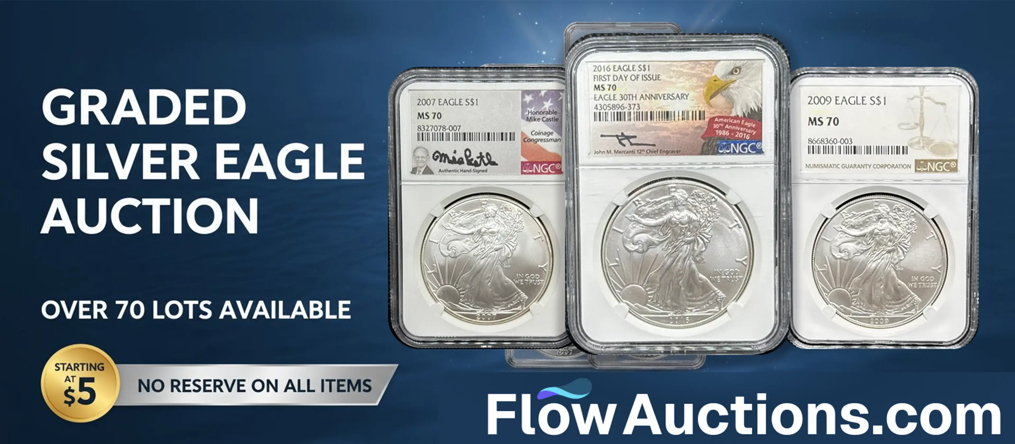 $5 Start | No-Reserve Graded Silver Eagles Auction