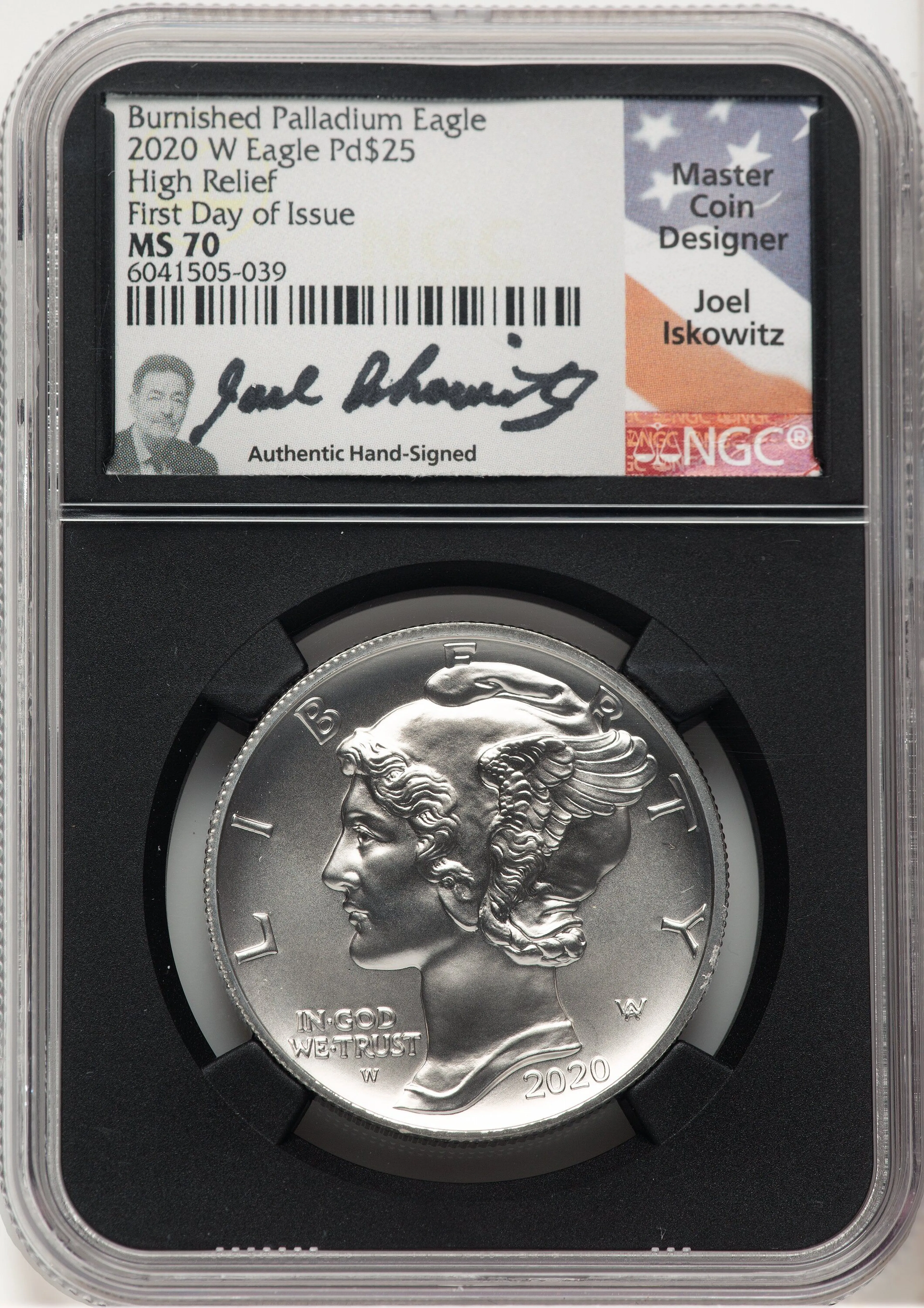 2020-W Palladium Eagle 1 oz Burnished FDI Joel Iskowitz Blk Core - Image 1