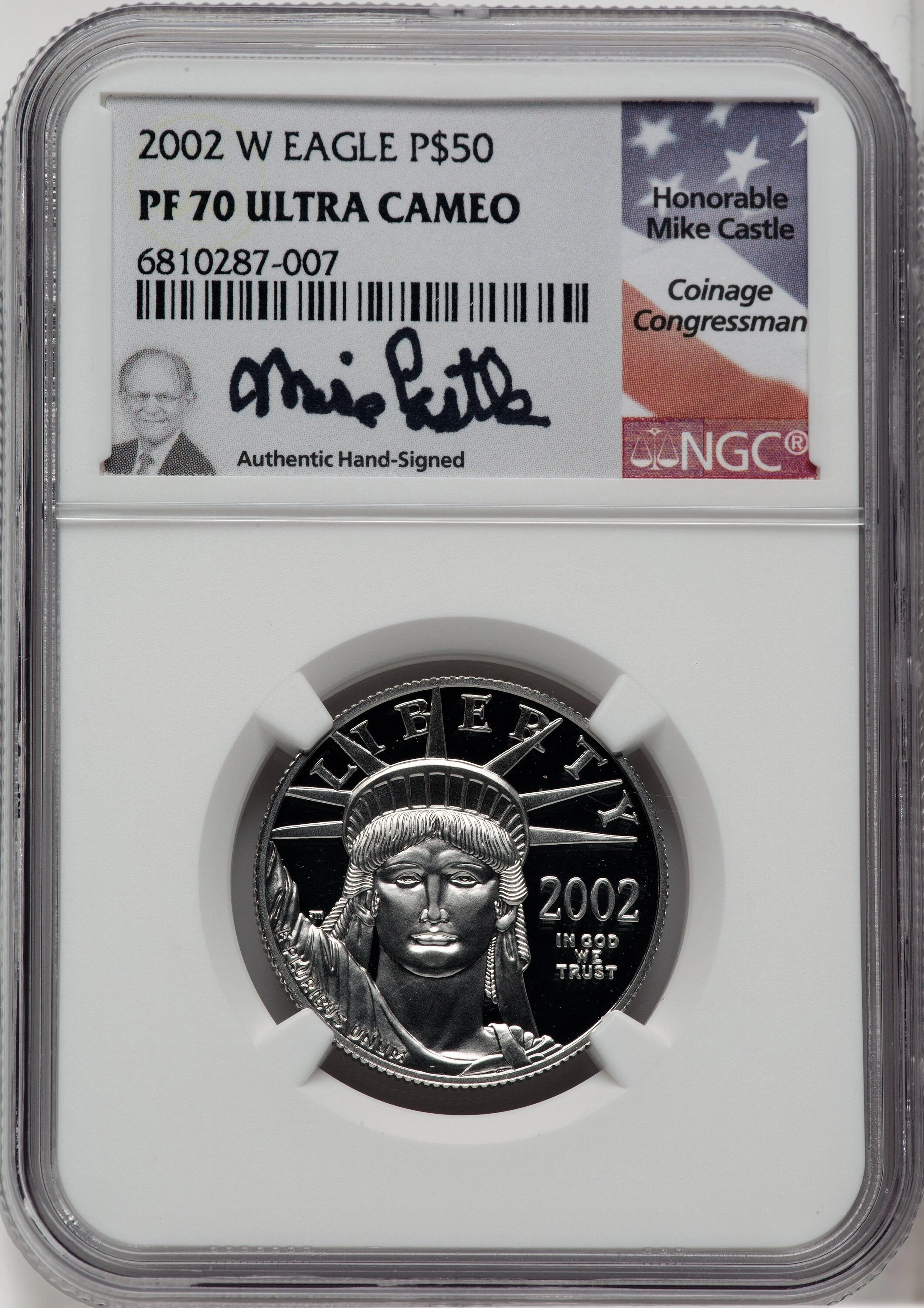 2002-W Proof Platinum Eagle 1/2 oz Mike Castle - Image 1