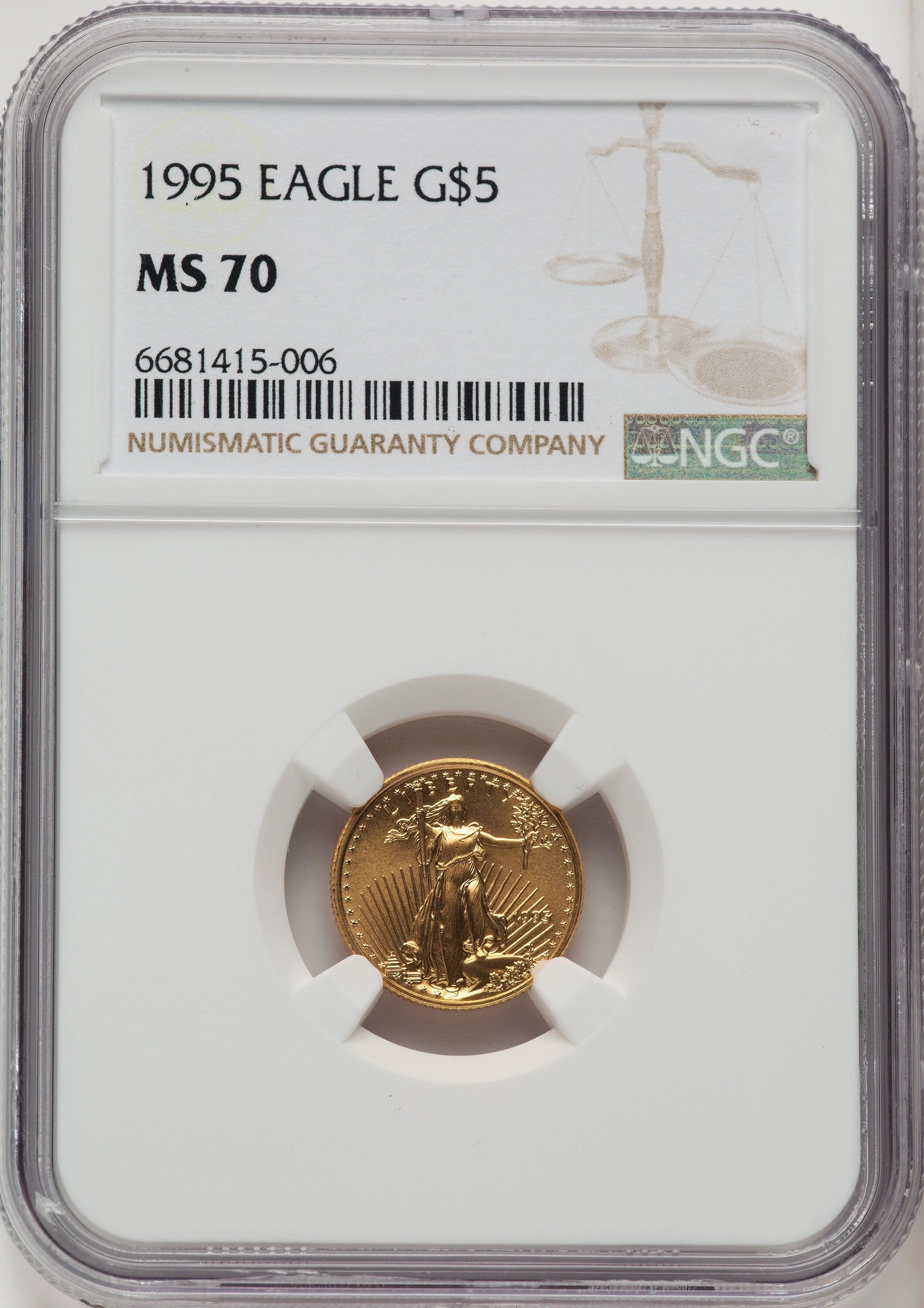 1995 $5 Tenth-Ounce Gold Eagle, MS Brown Label - Image 1