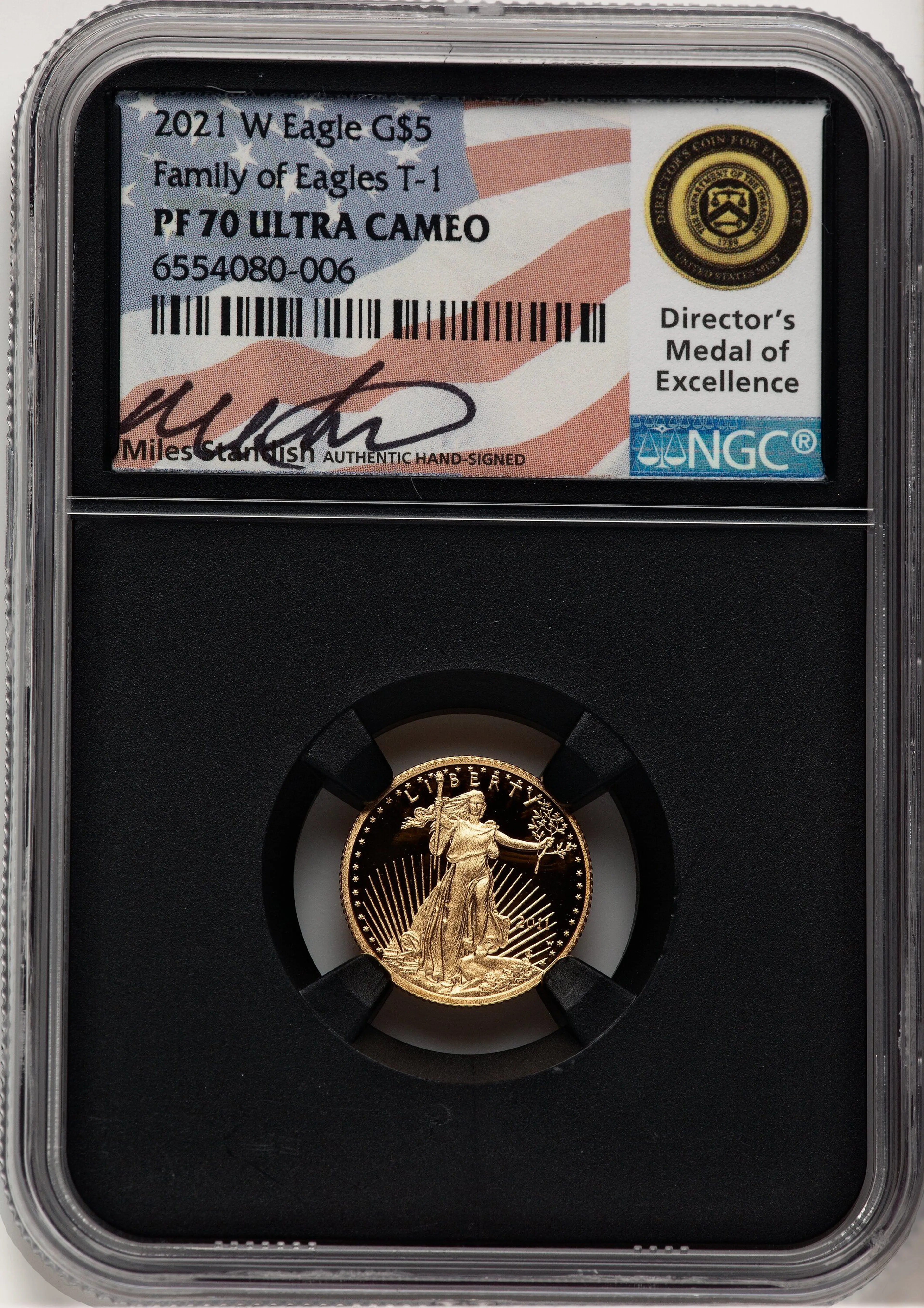 2021-W Type 1 Proof Gold Eagle 1/10 oz Miles Standish Blk Core - Image 1