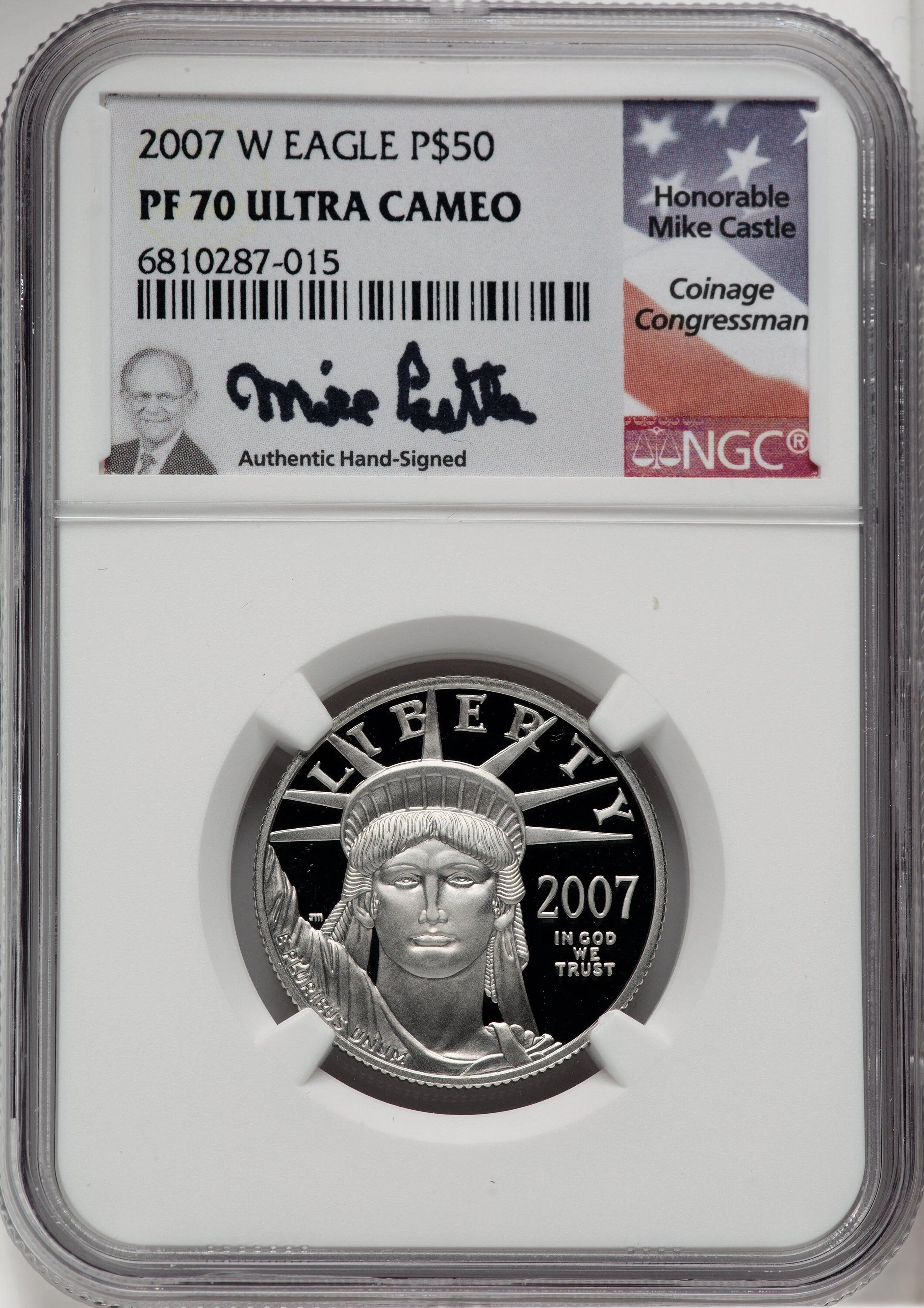 2007-W Proof Platinum Eagle 1/2 oz Mike Castle - Image 1