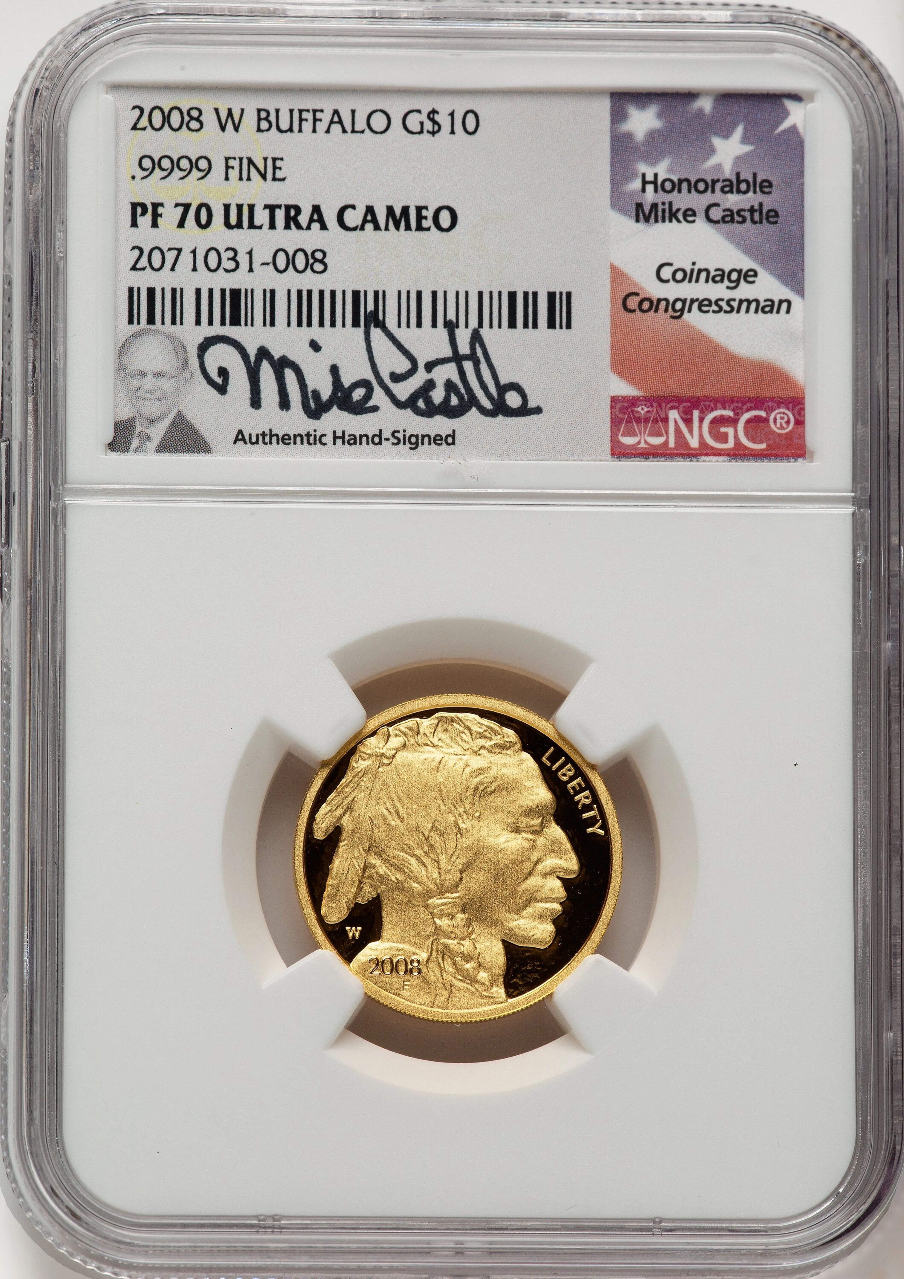 2008-W Proof Gold Buffalo 1/4 oz Mike Castle - Image 1