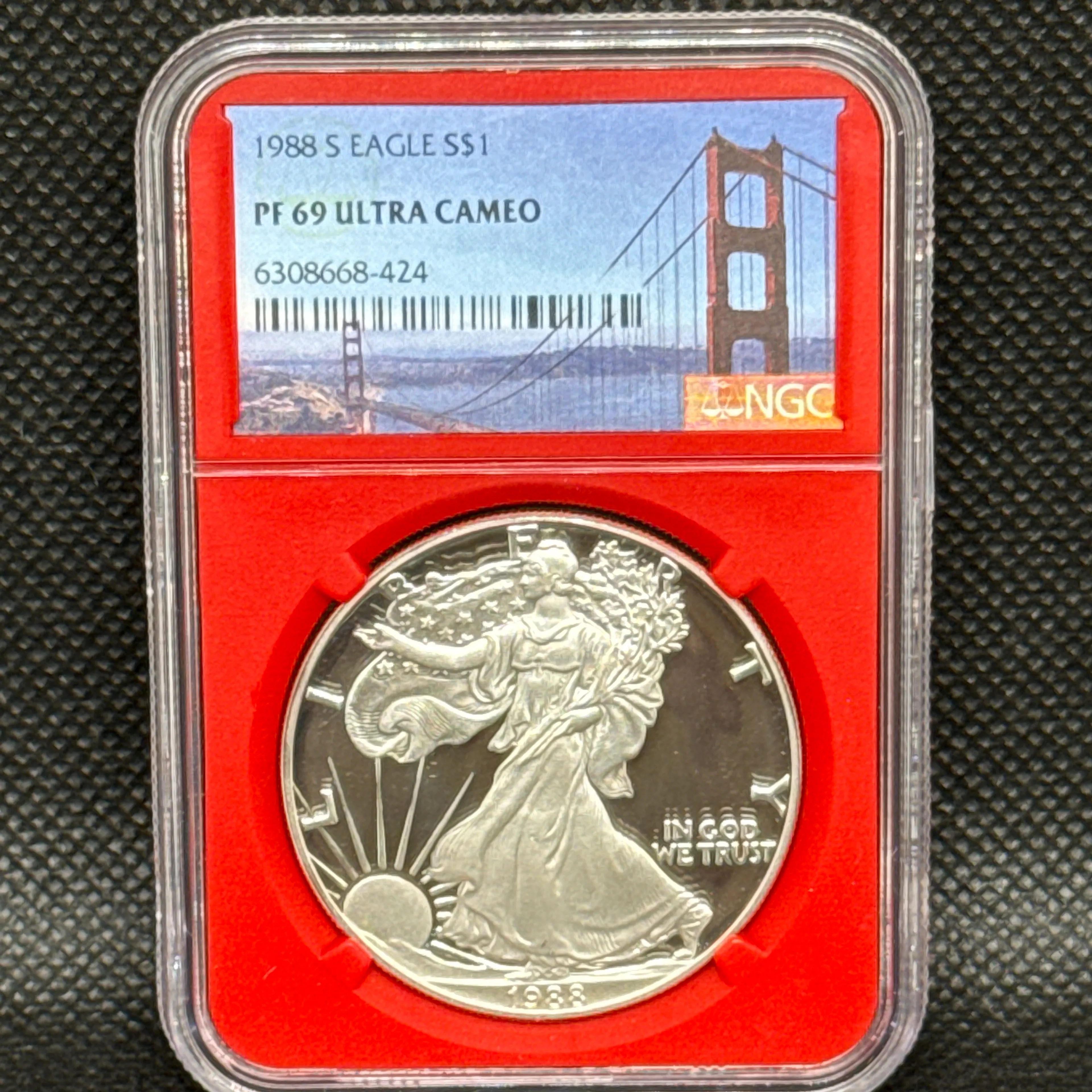 1988-S Silver Eagle PF Ultra Cameo San Francisco Bridge Label - Image 1