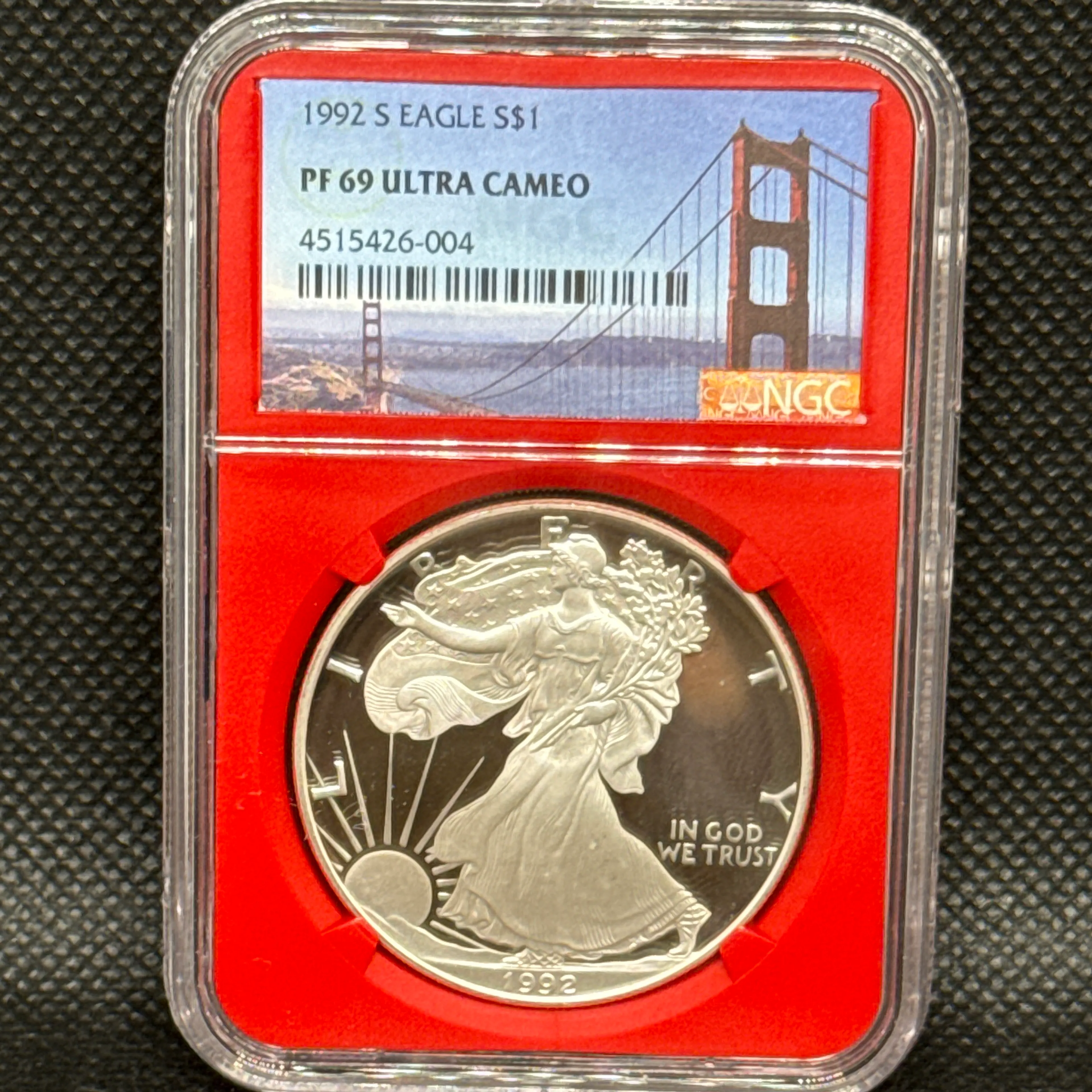 1992-S Silver Eagle PF Ultra Cameo San Francisco Label - Image 1