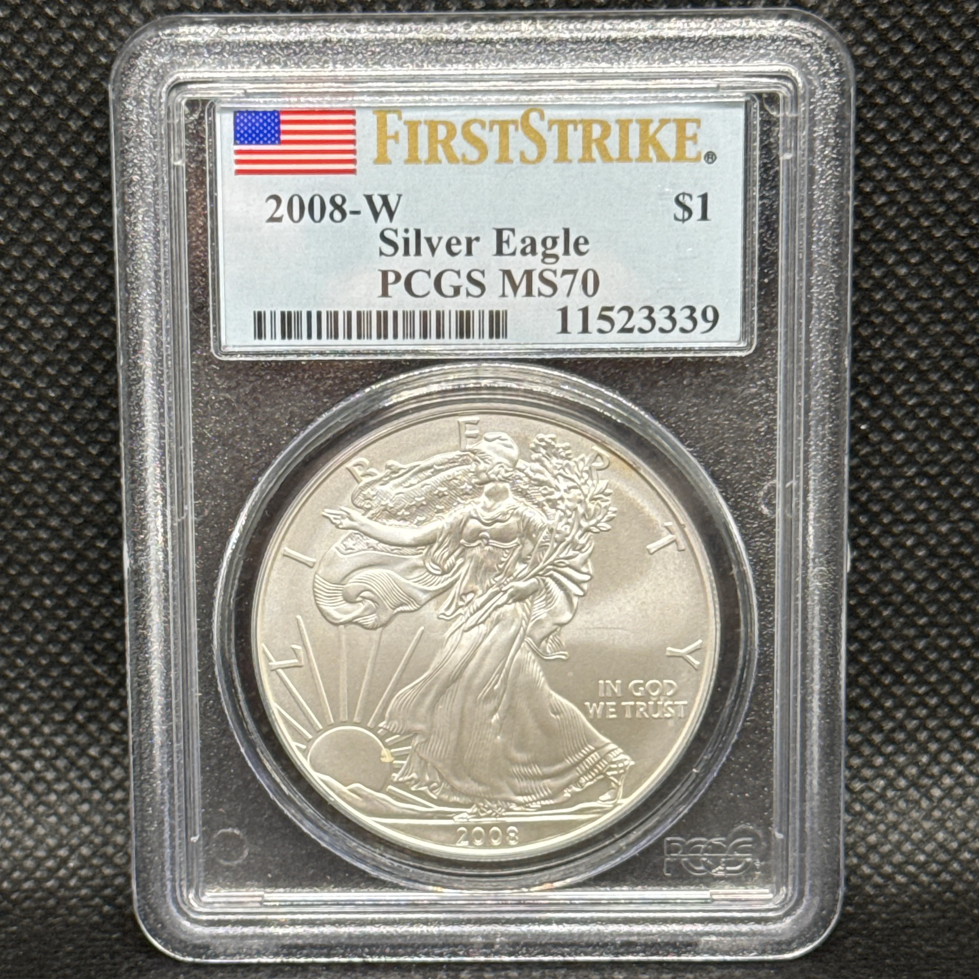 2008-W Burnished Silver Eagle First Strike Flag Label - Image 1