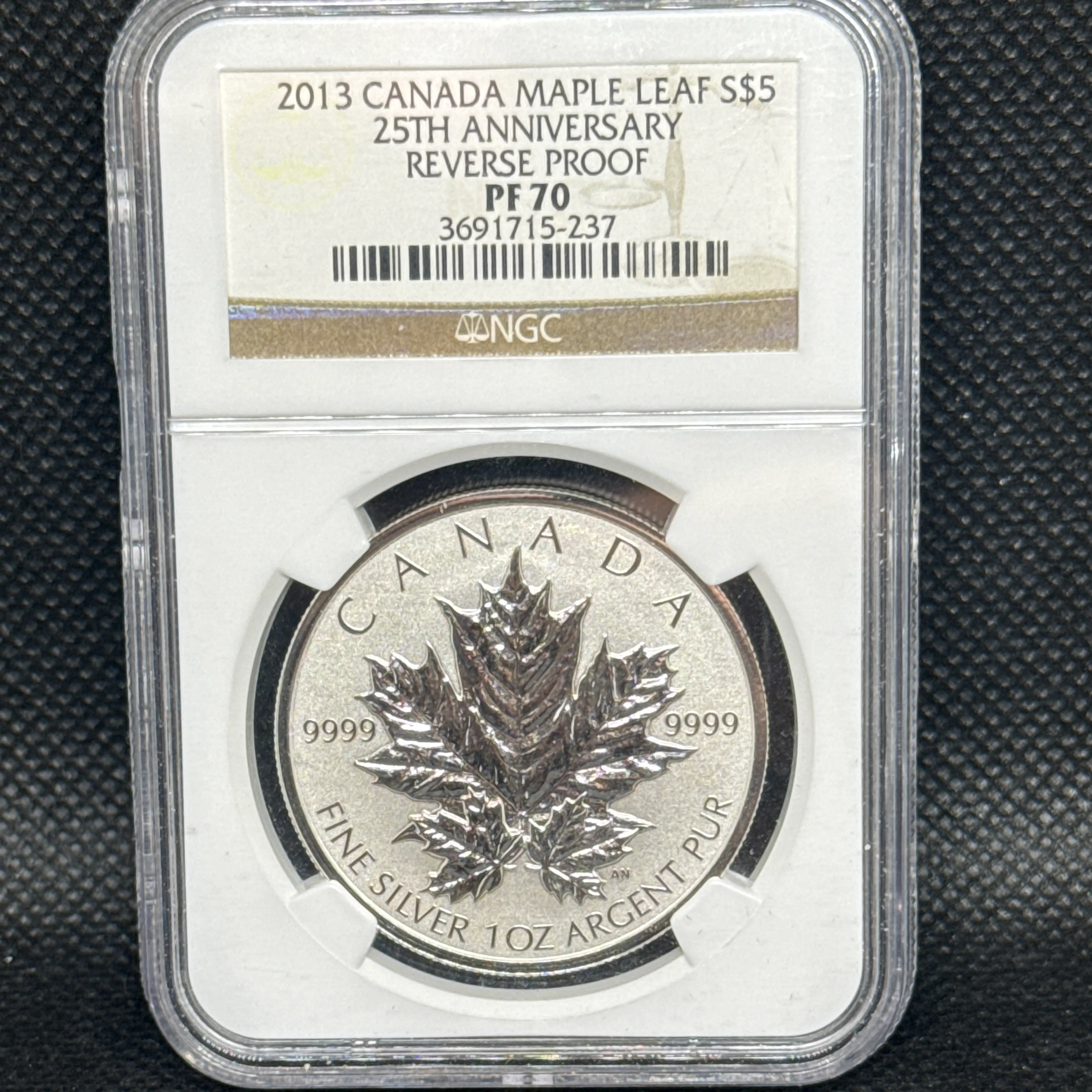 2013 S$5 Canad Maple Leaf 25th Anniversary Reverse Proof - Image 1