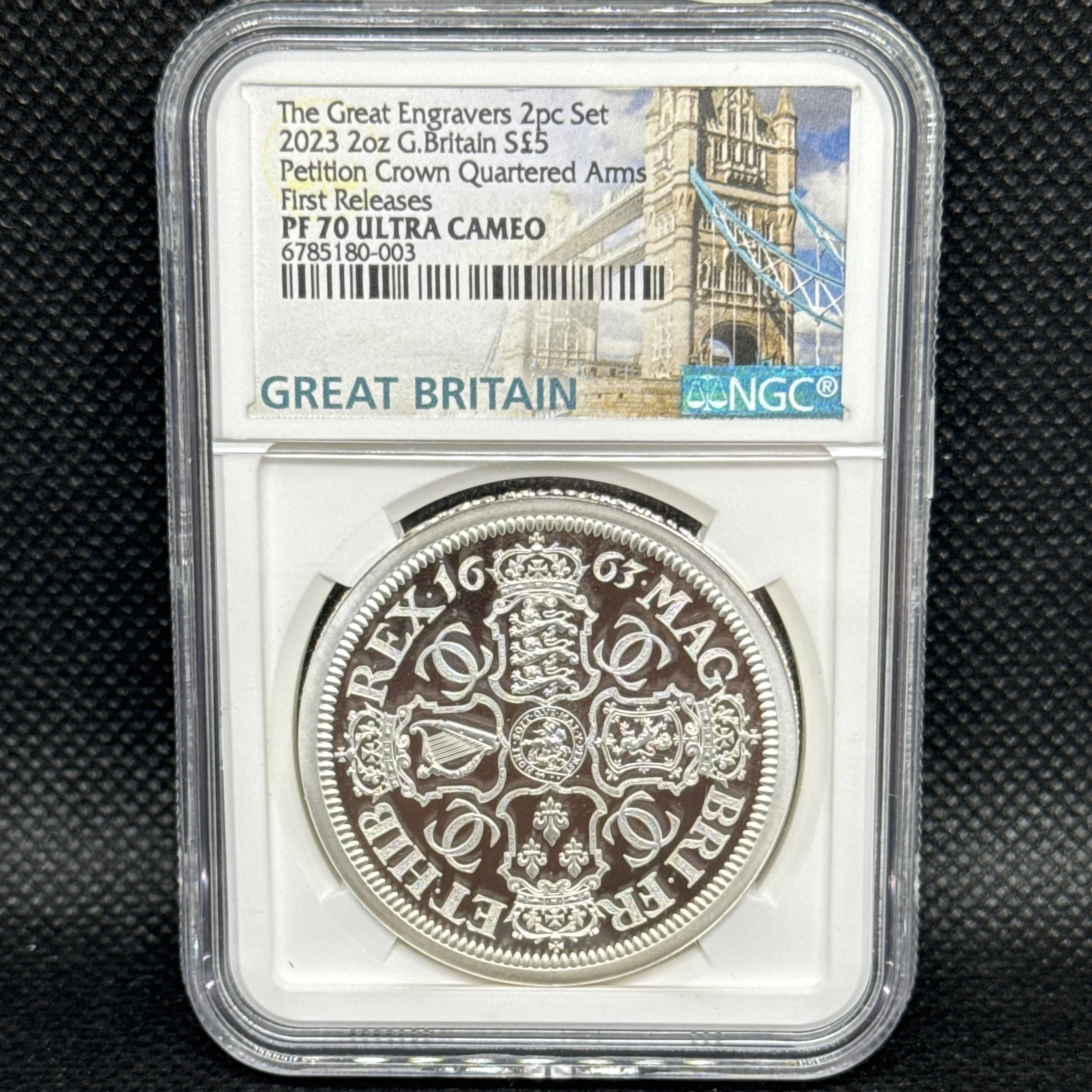 2023 2oz G.Britain S$5 Petition Crown Quartered Arms First Releases Ultra Cameo - Image 1