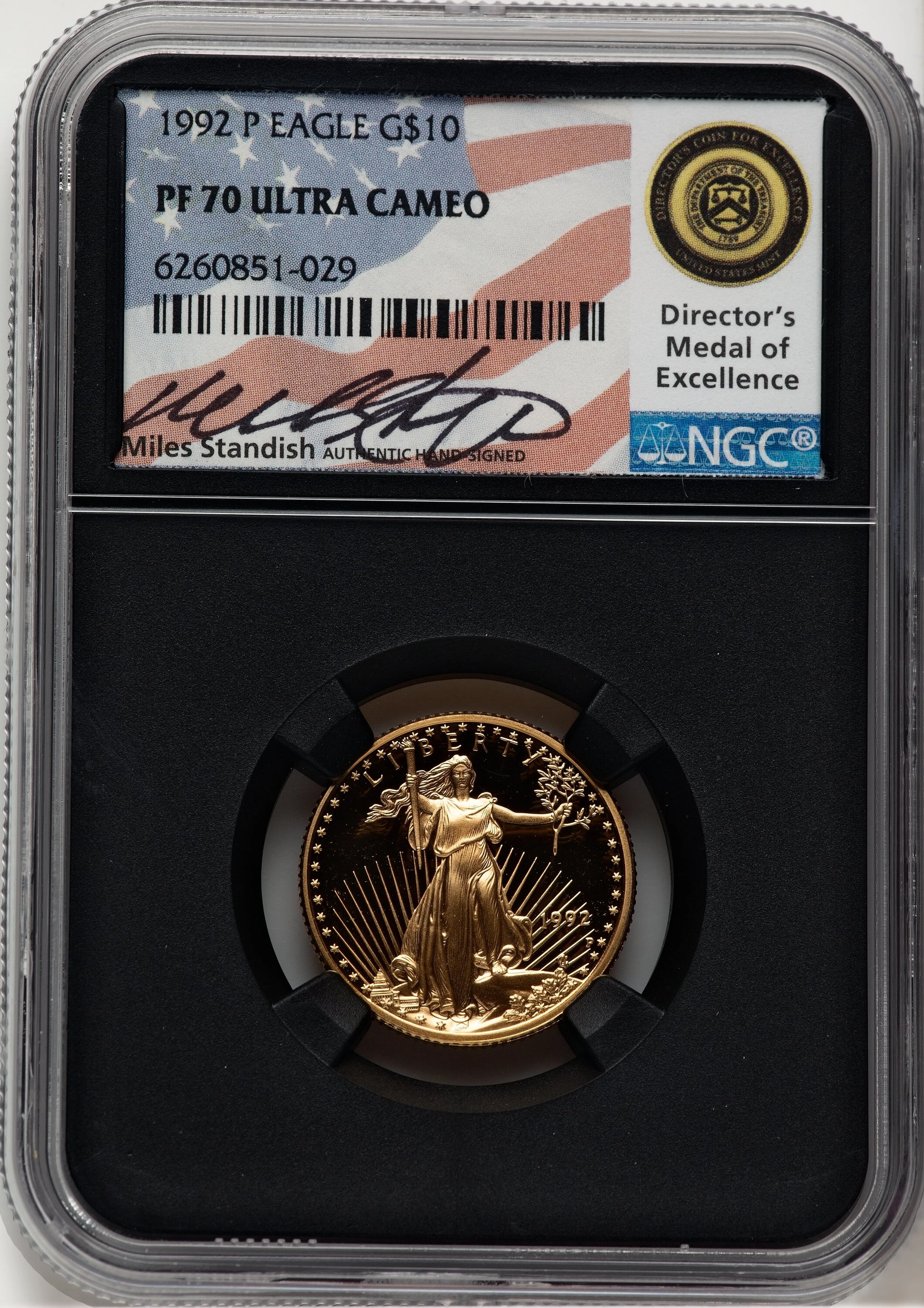 1992-P Proof Gold Eagle 1/4 oz Miles Standish Blk Core - Image 1