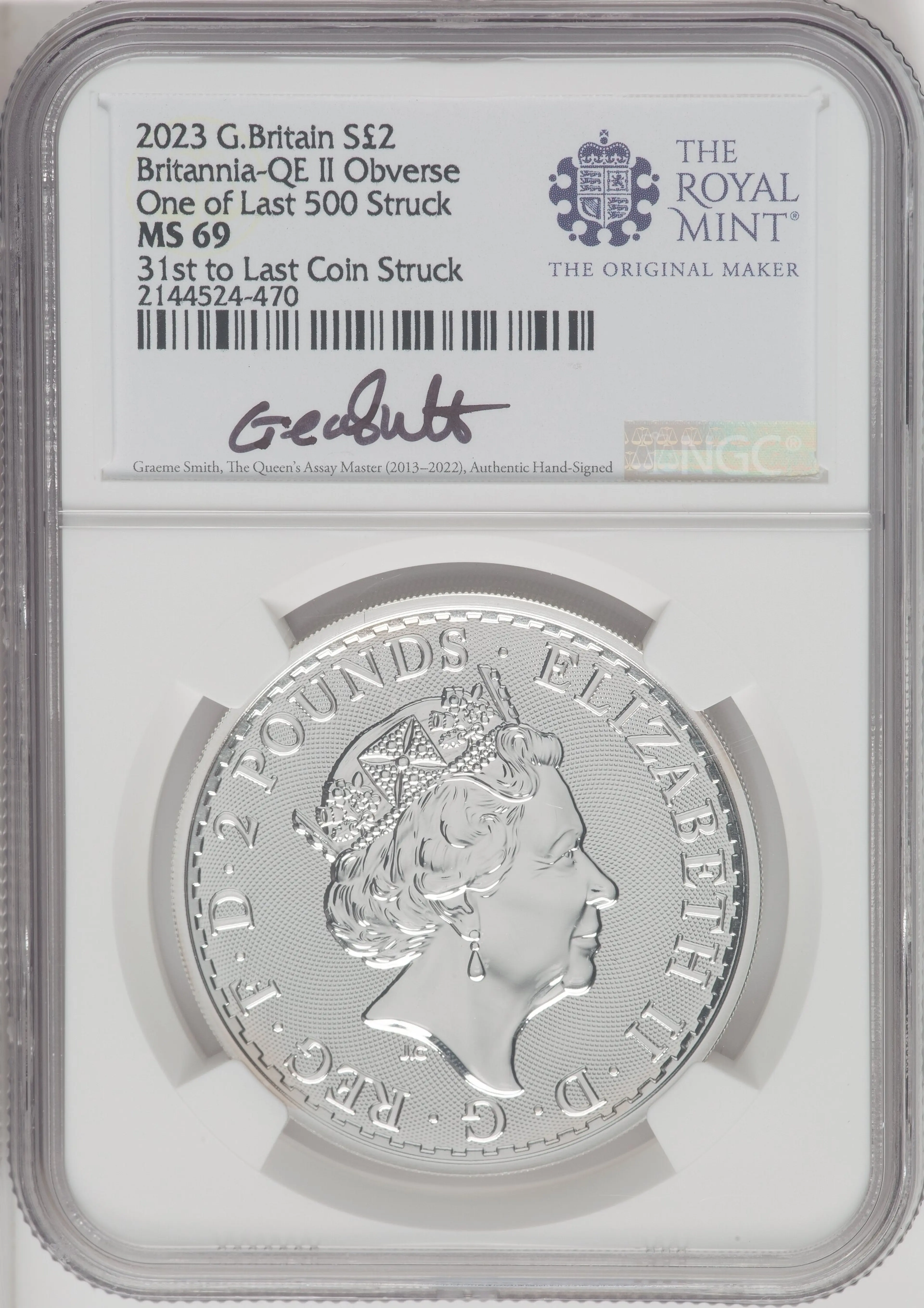 2023 G.B. S2 BRITANNIA-QE II OBVERSE 31ST TO LAST COIN STRUCK