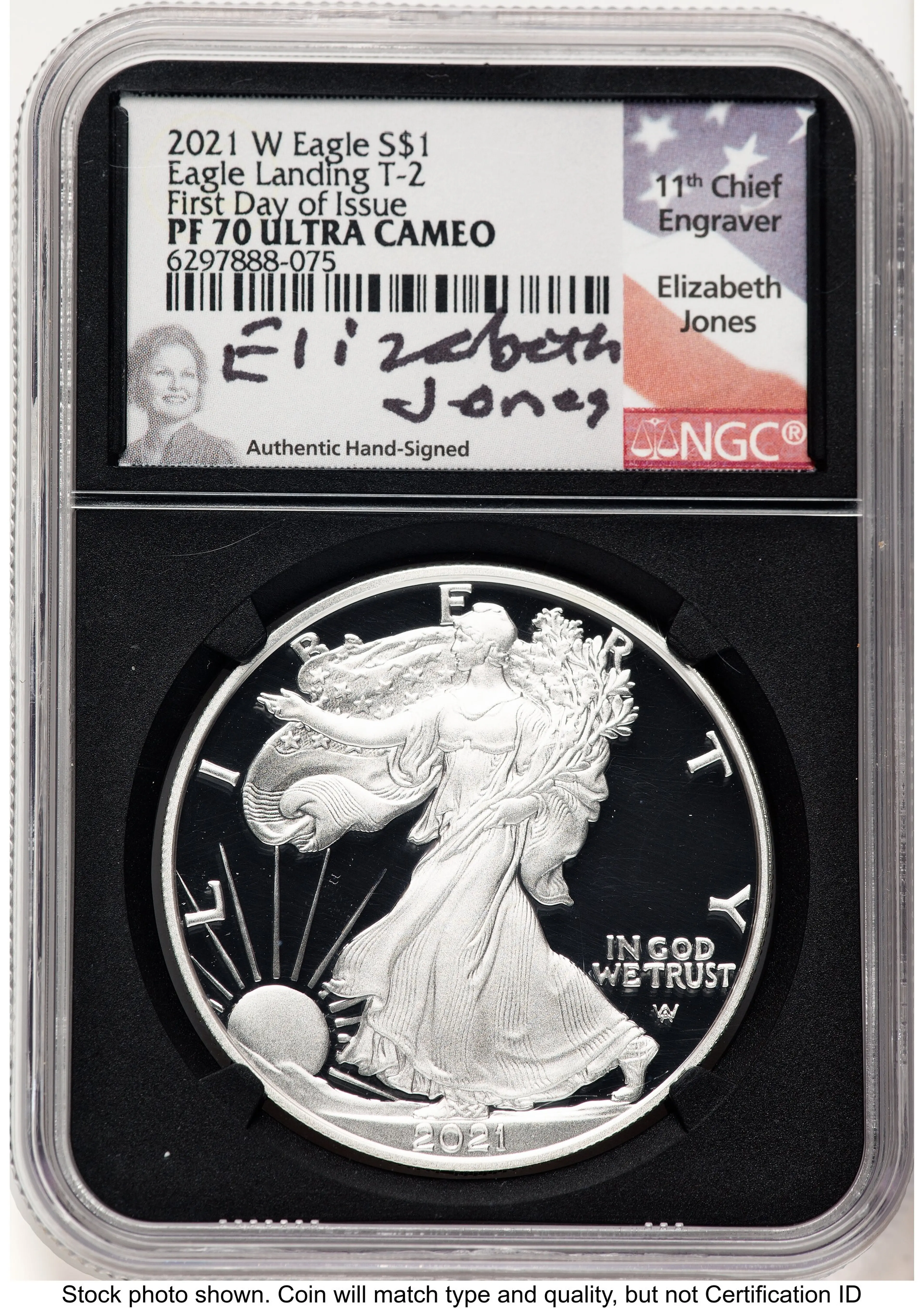 2021-W TY2 Proof Silver Eagle 1 oz FDI Elizabeth Jones Blk Core