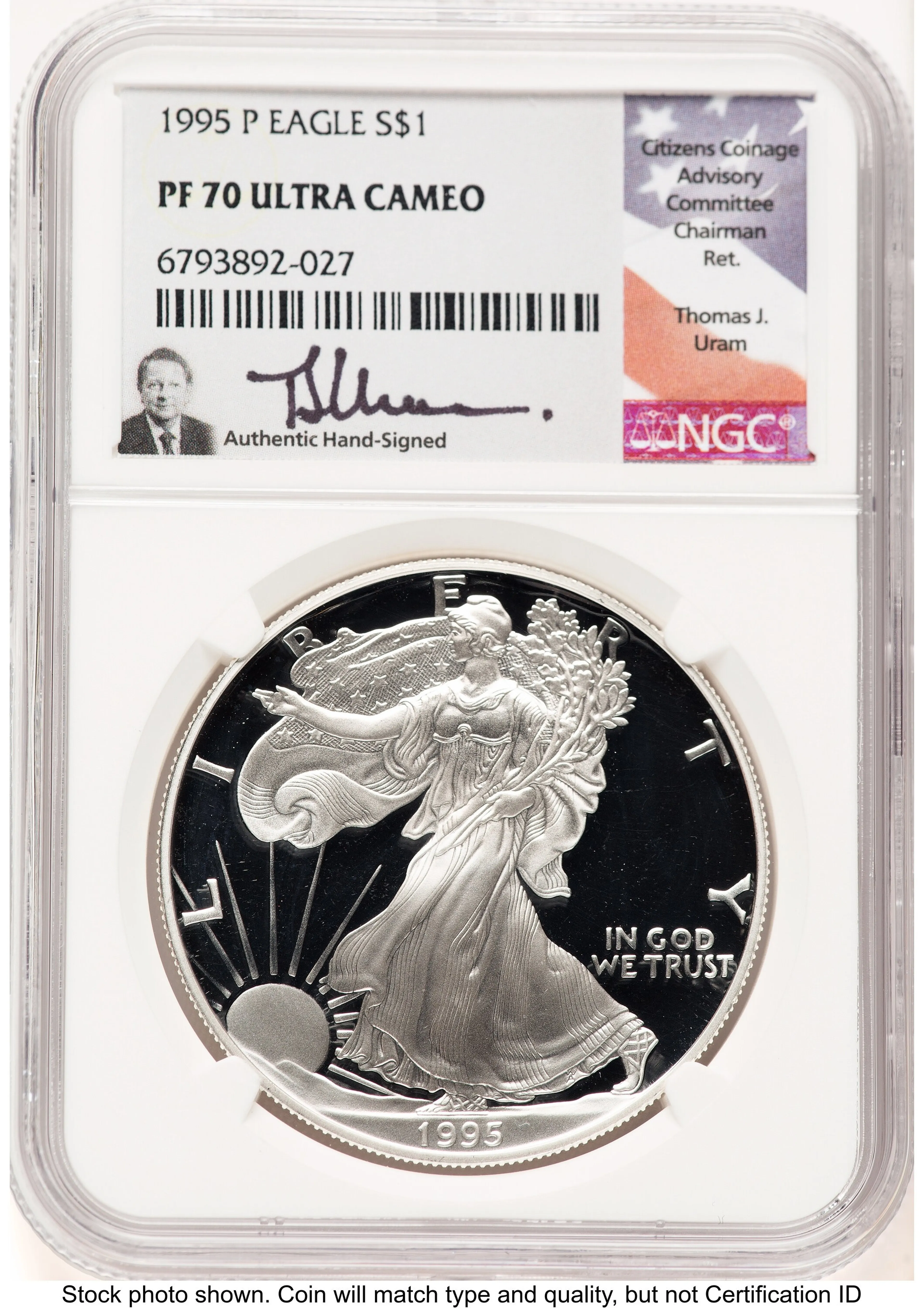 1995-P Proof Silver Eagle 1 oz Thomas Uram - Image 1