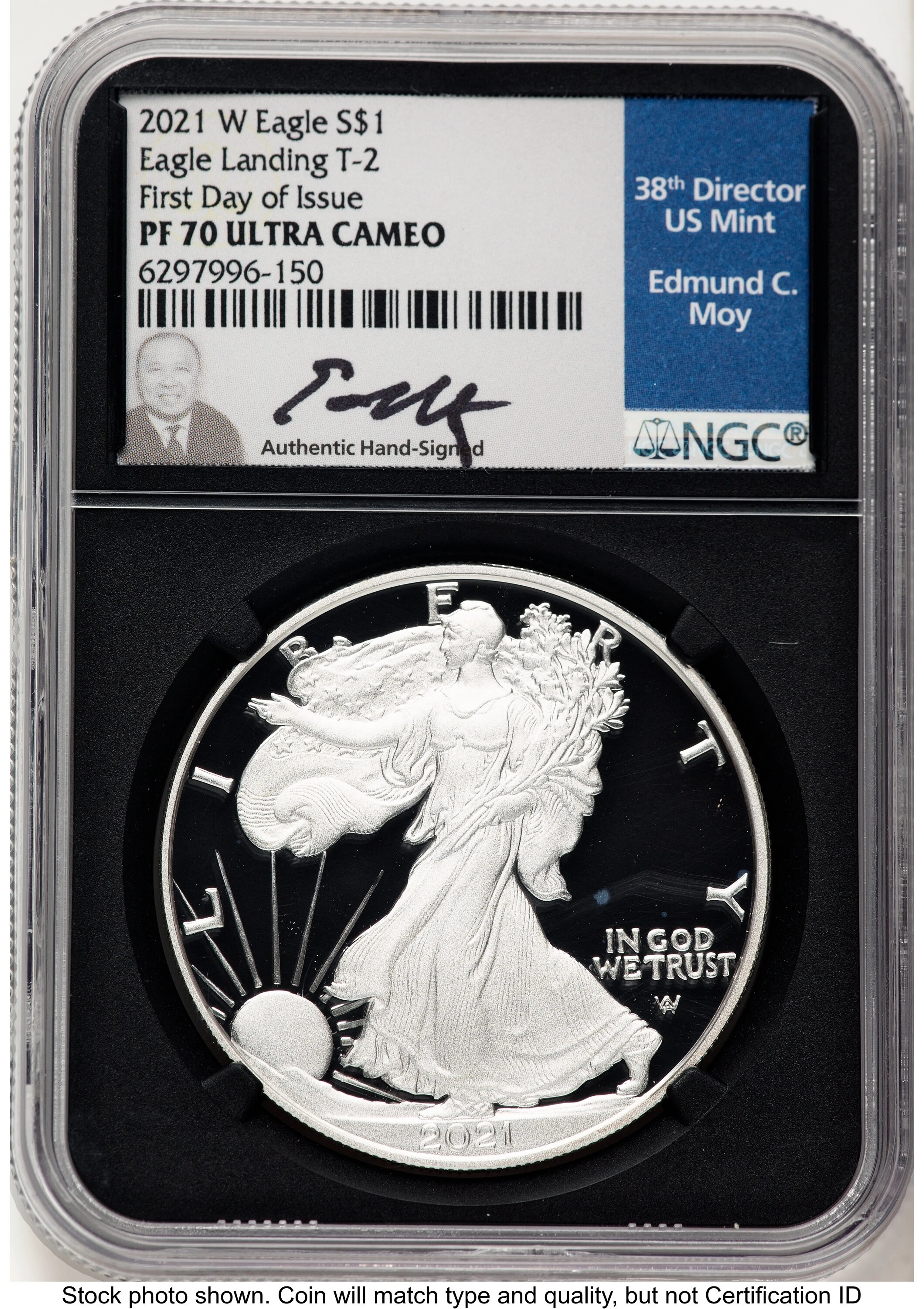 2021-W TY2 Proof Silver Eagle 1 oz FDI Ed Moy Blk Core - Image 1