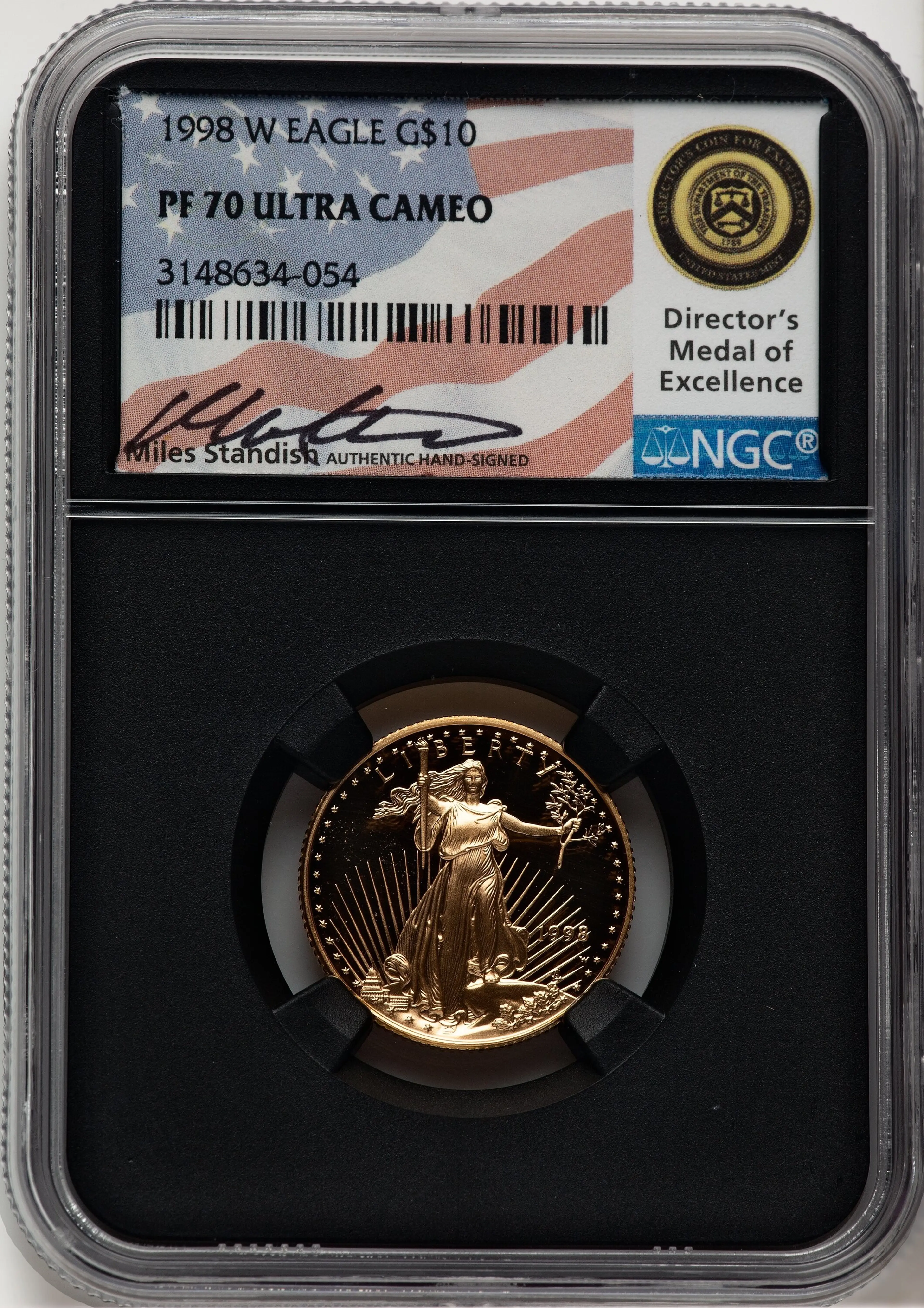 1998-W Proof Gold Eagle 1/4 oz Miles Standish Blk Core