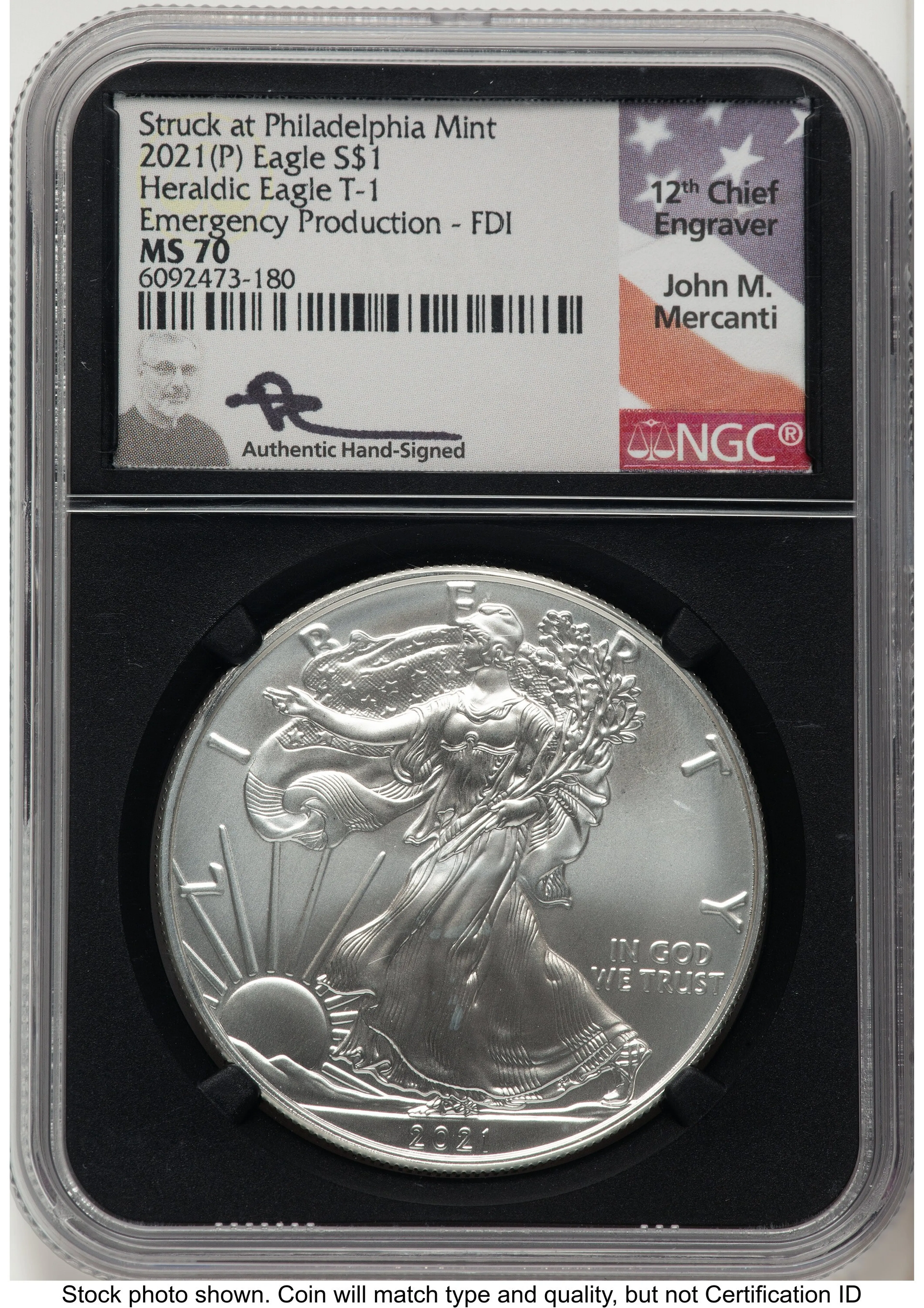 2021-(P) Silver Eagle Type 1 Emergency Production FDI John Mercanti Blk Core - Image 1