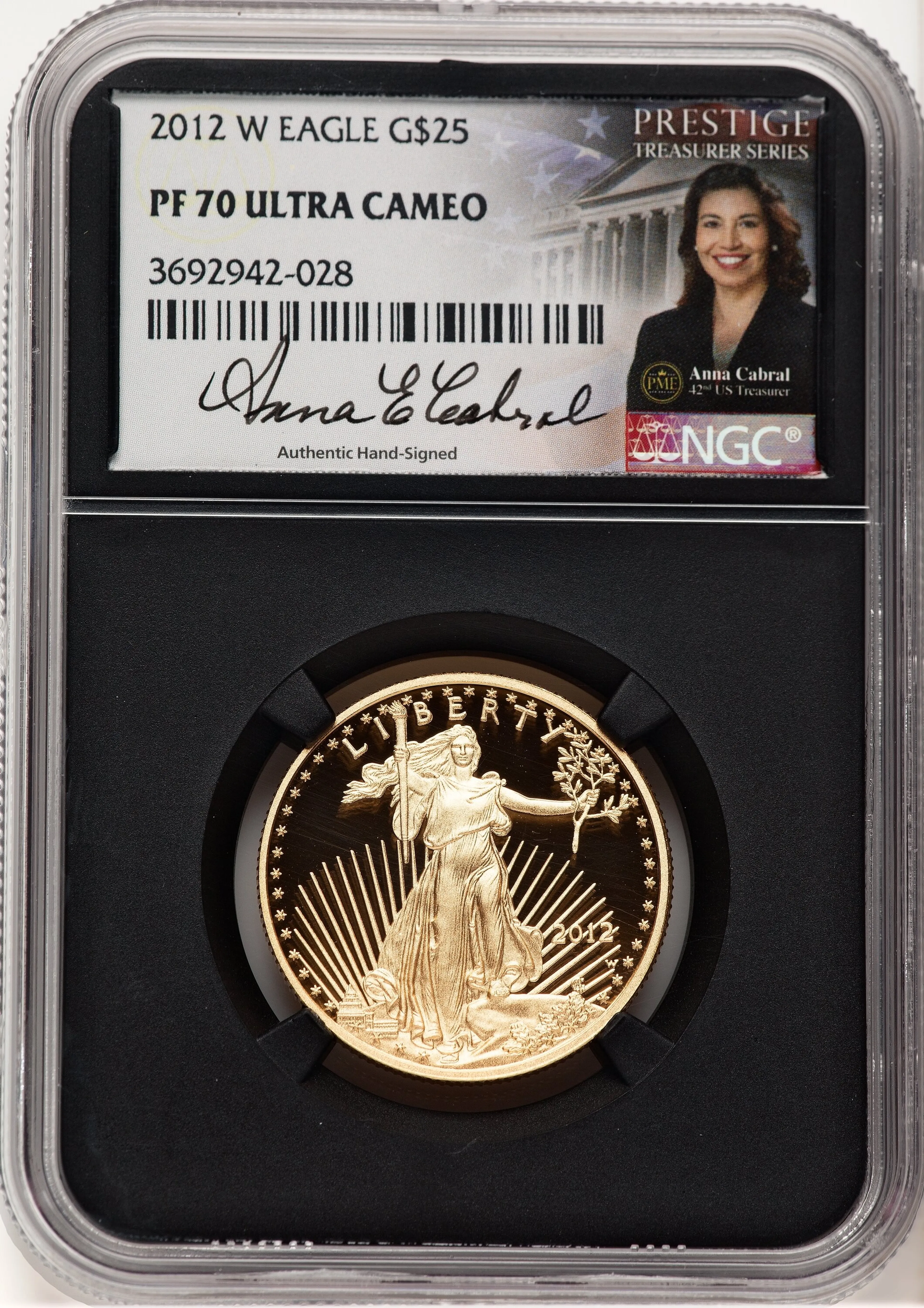 2012-W Proof Gold Eagle 1/2 oz Anna Cabral Prestige Treasurer Series Blk Core - Image 1