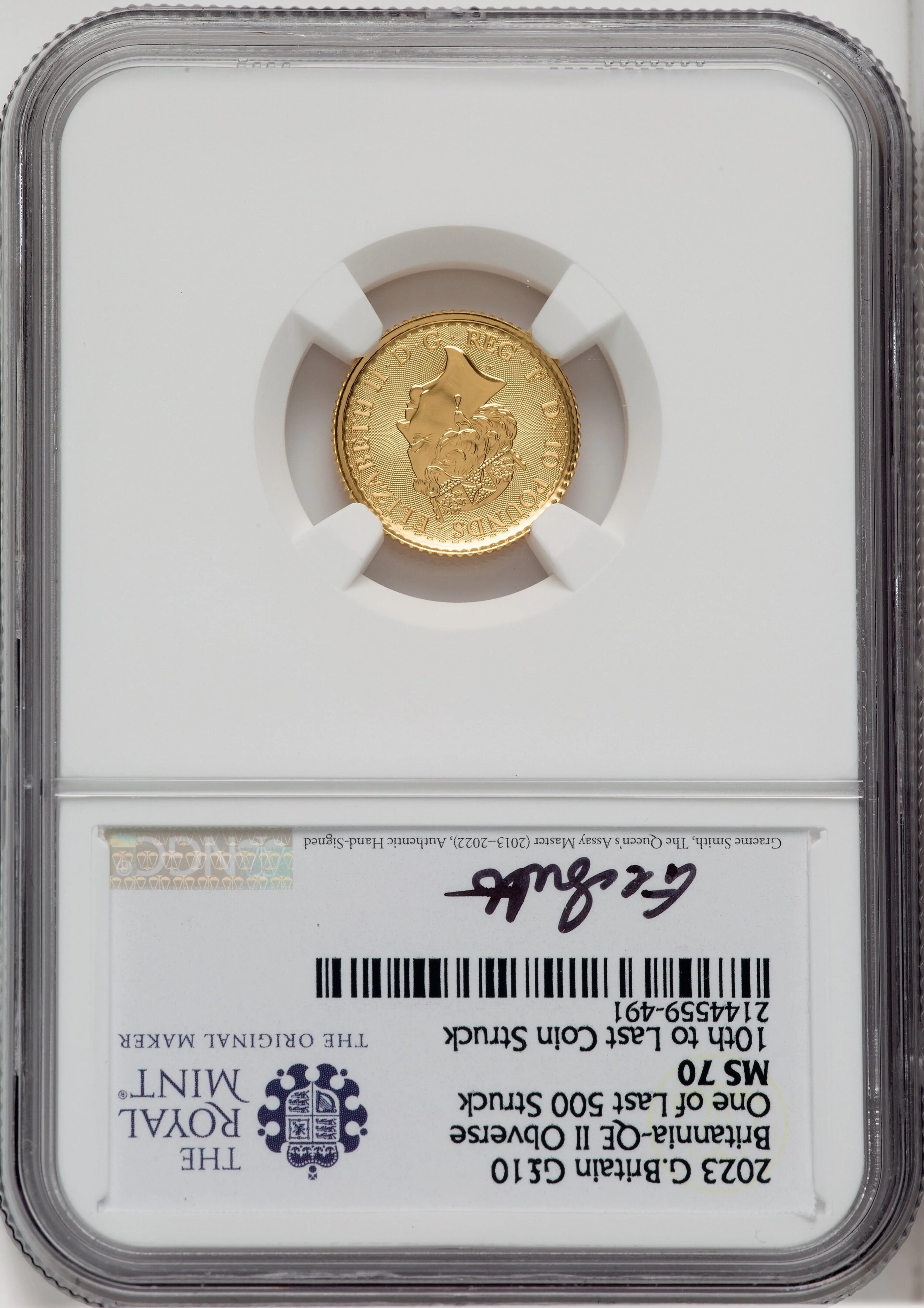 2023 G.B. G10 BRITANNIA-QE II OBVERSE 10TH TO LAST COIN STRUCK