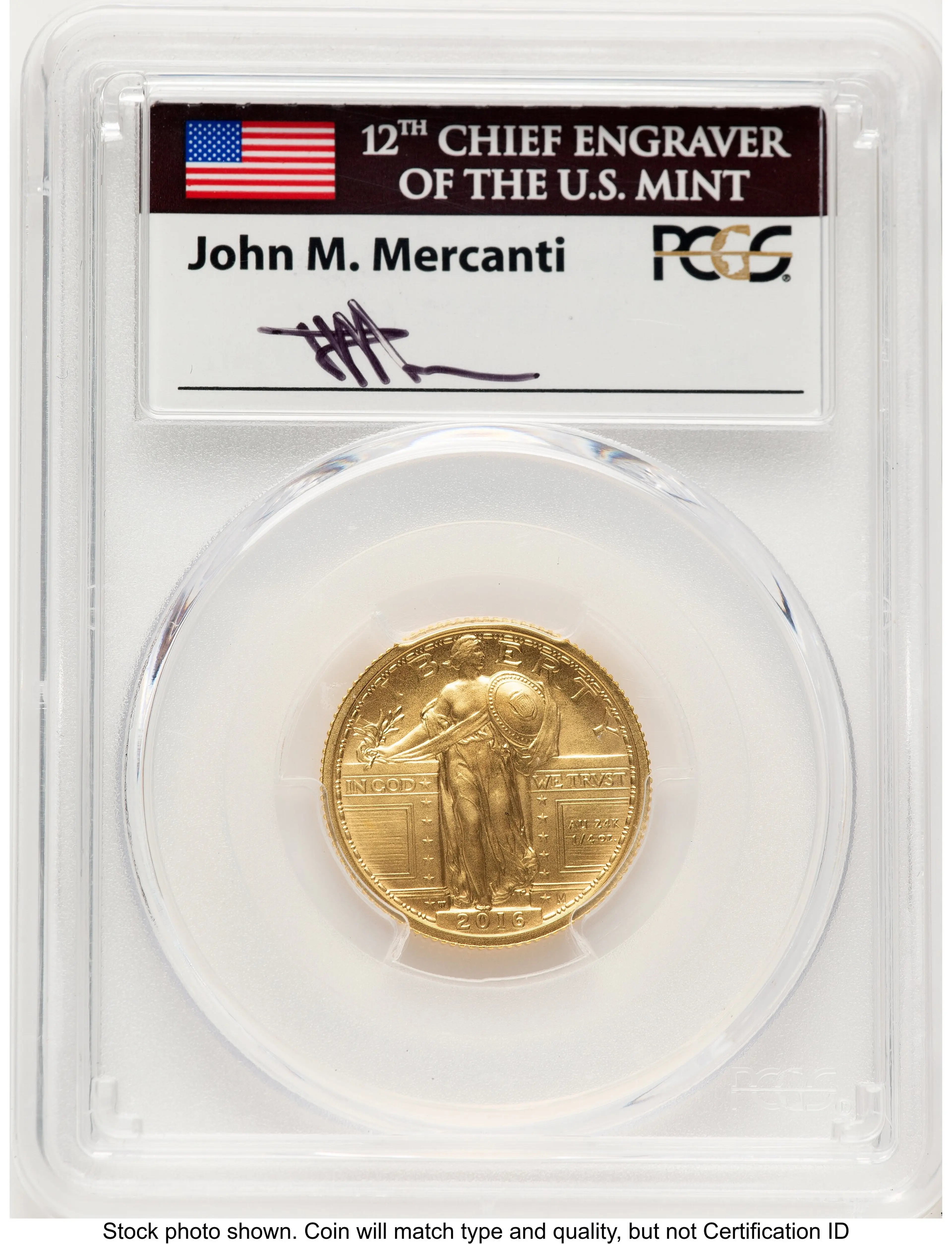 2016-W 25C Standing Liberty 100th Anniversary Gold Centennial FDI John Mercanti Washington DC