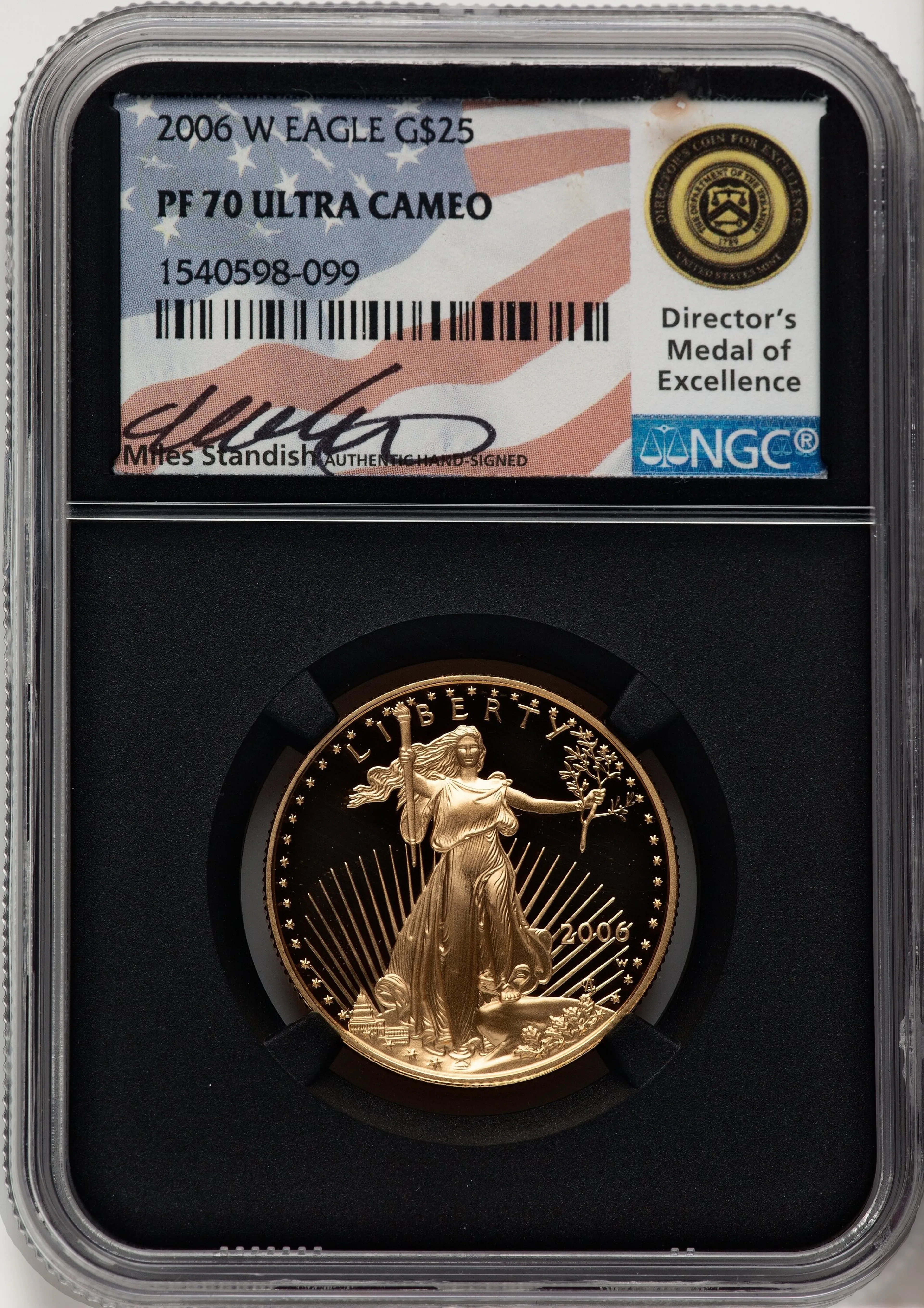 2006-W Proof Gold Eagle 1/2 oz Miles Standish Blk Core - Image 1