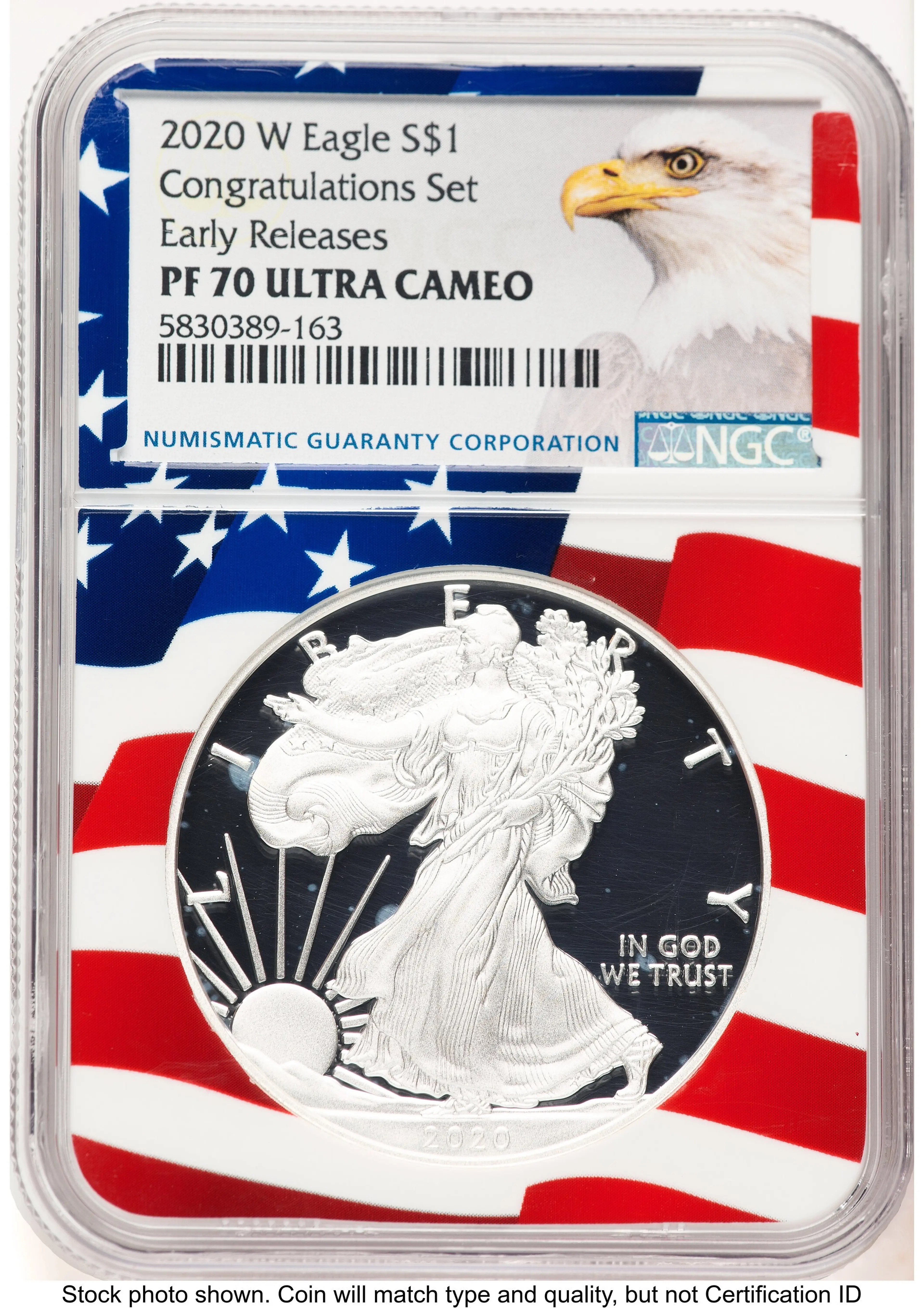 2020-W Proof Silver Eagle Congratulations Set 1 oz ER American Eagle Label Flag Core