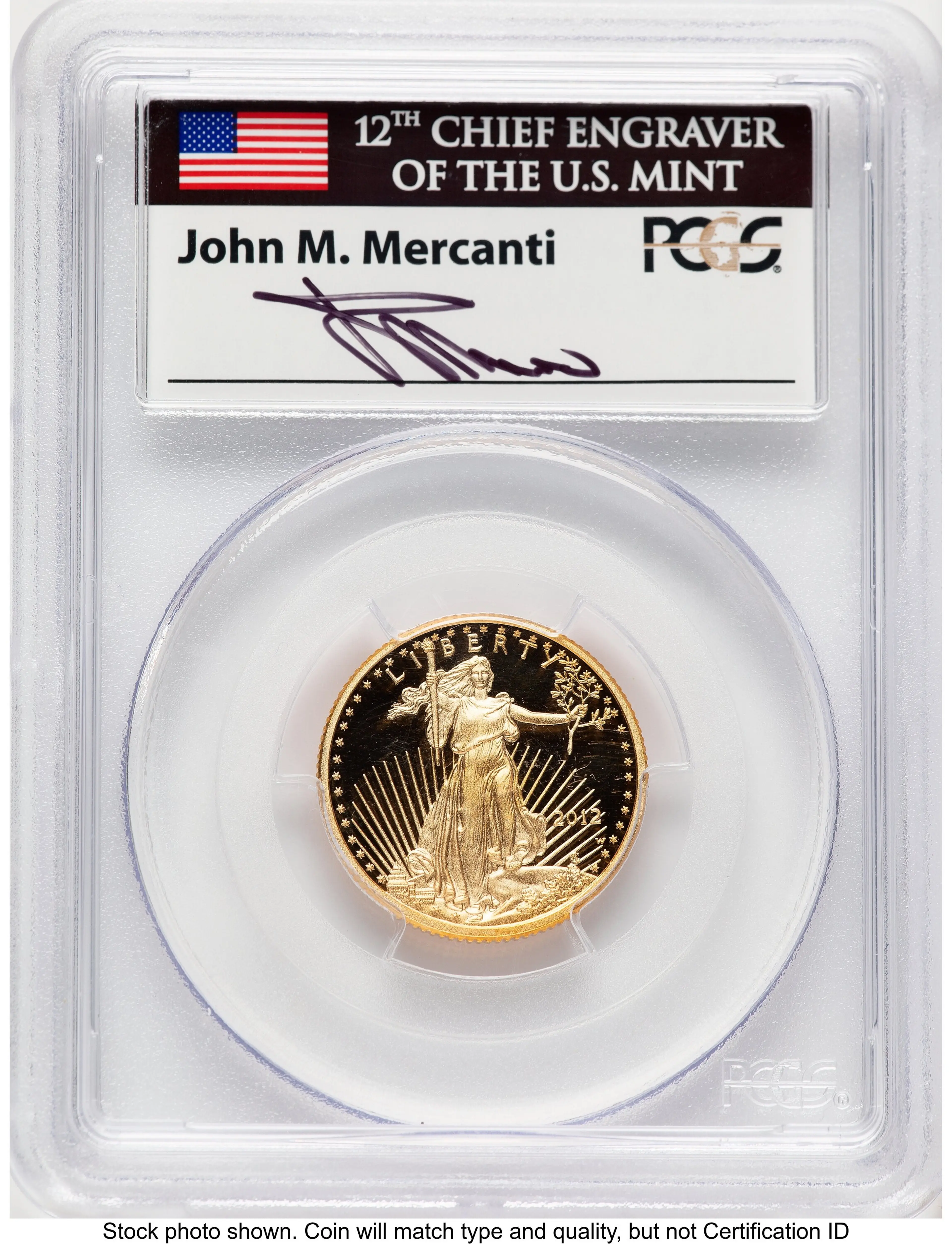 2012-W Proof Gold Eagle 1/4 oz FS John Mercanti