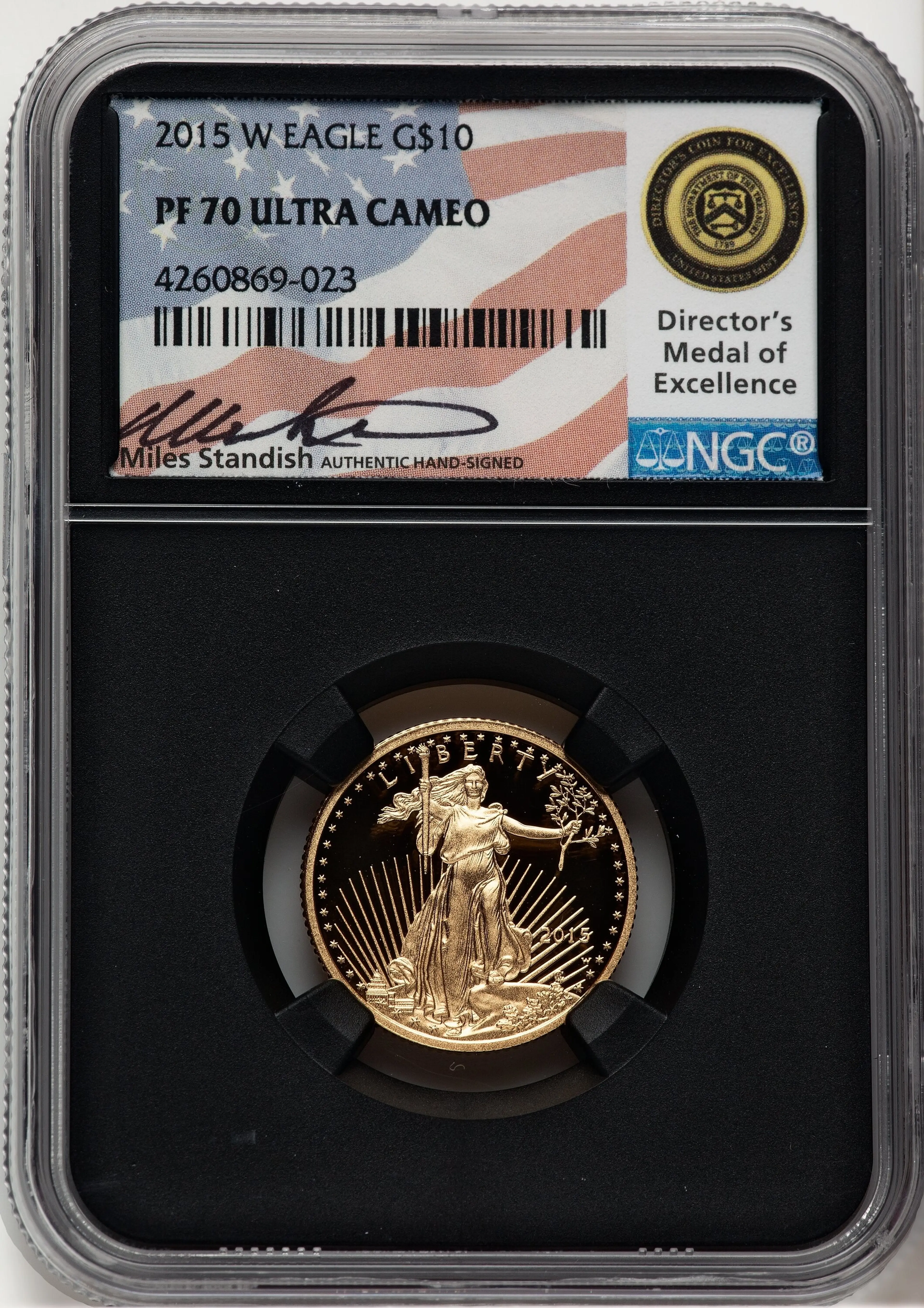 2015-W Proof Gold Eagle 1/4 oz Miles Standish Blk Core