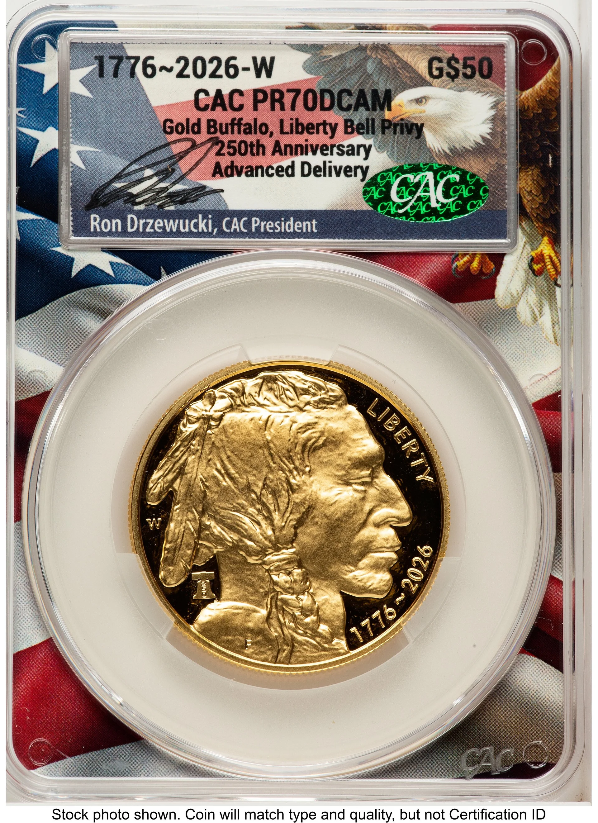 2026-W Proof Gold Buffalo 1 oz Advanced Delivery Ron Drzewucki Flag Core - 1