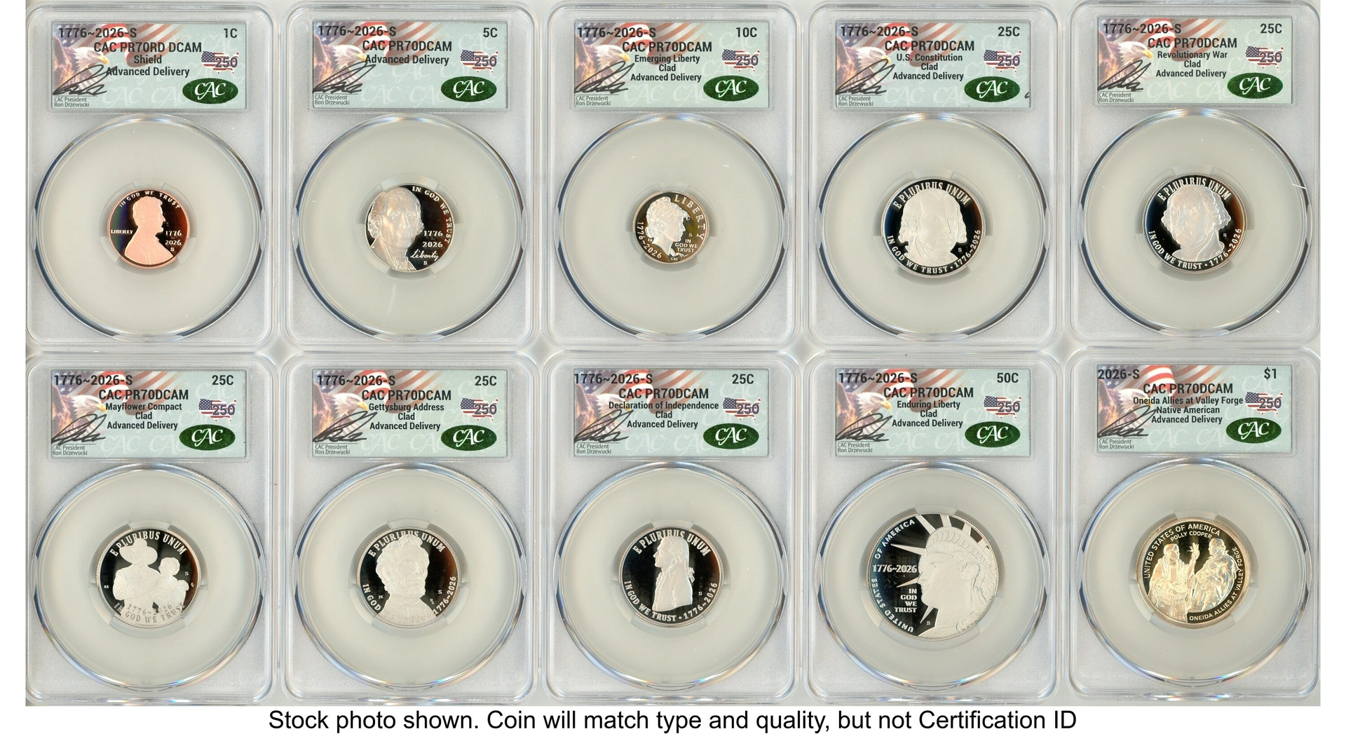2026 10 Coin Semiquincentennial Clad Proof Set Advanced Delivery Ron Drzewucki America 250