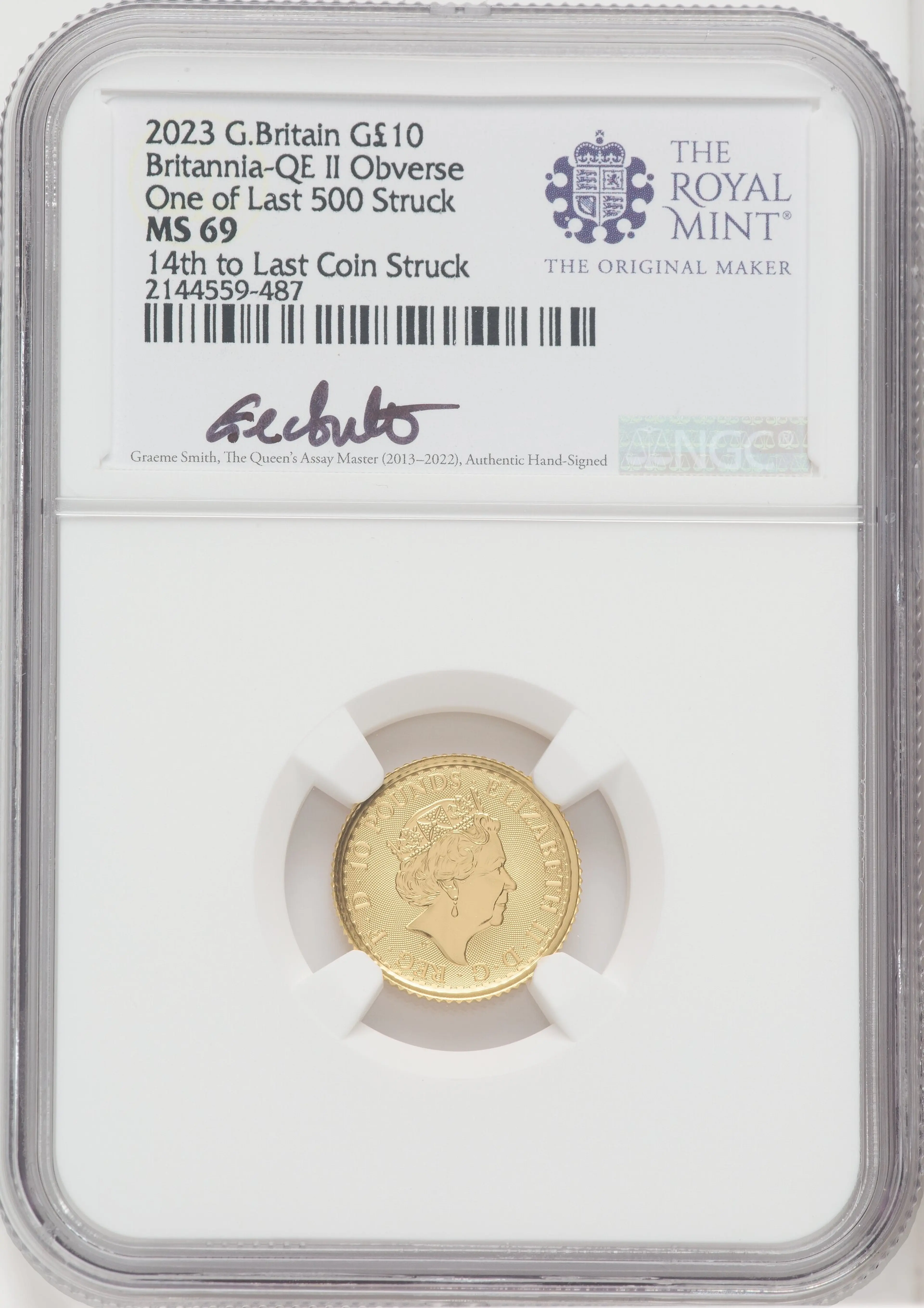2023 G.B. G10 BRITANNIA-QE II OBVERSE 14TH TO LAST COIN STRUCK