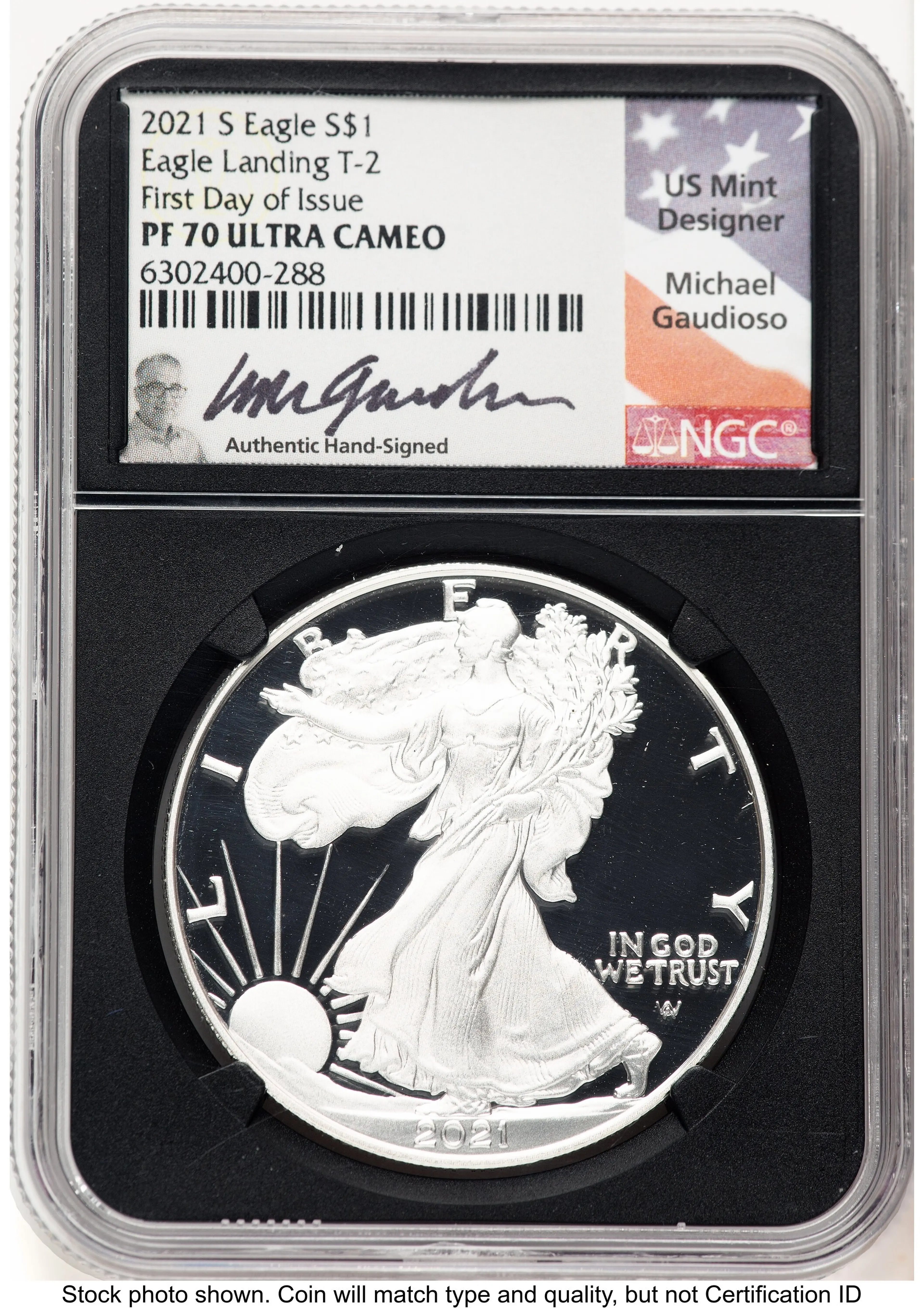 2021-S TY2 Proof Silver Eagle 1 oz FDI Michael Gaudioso Blk Core