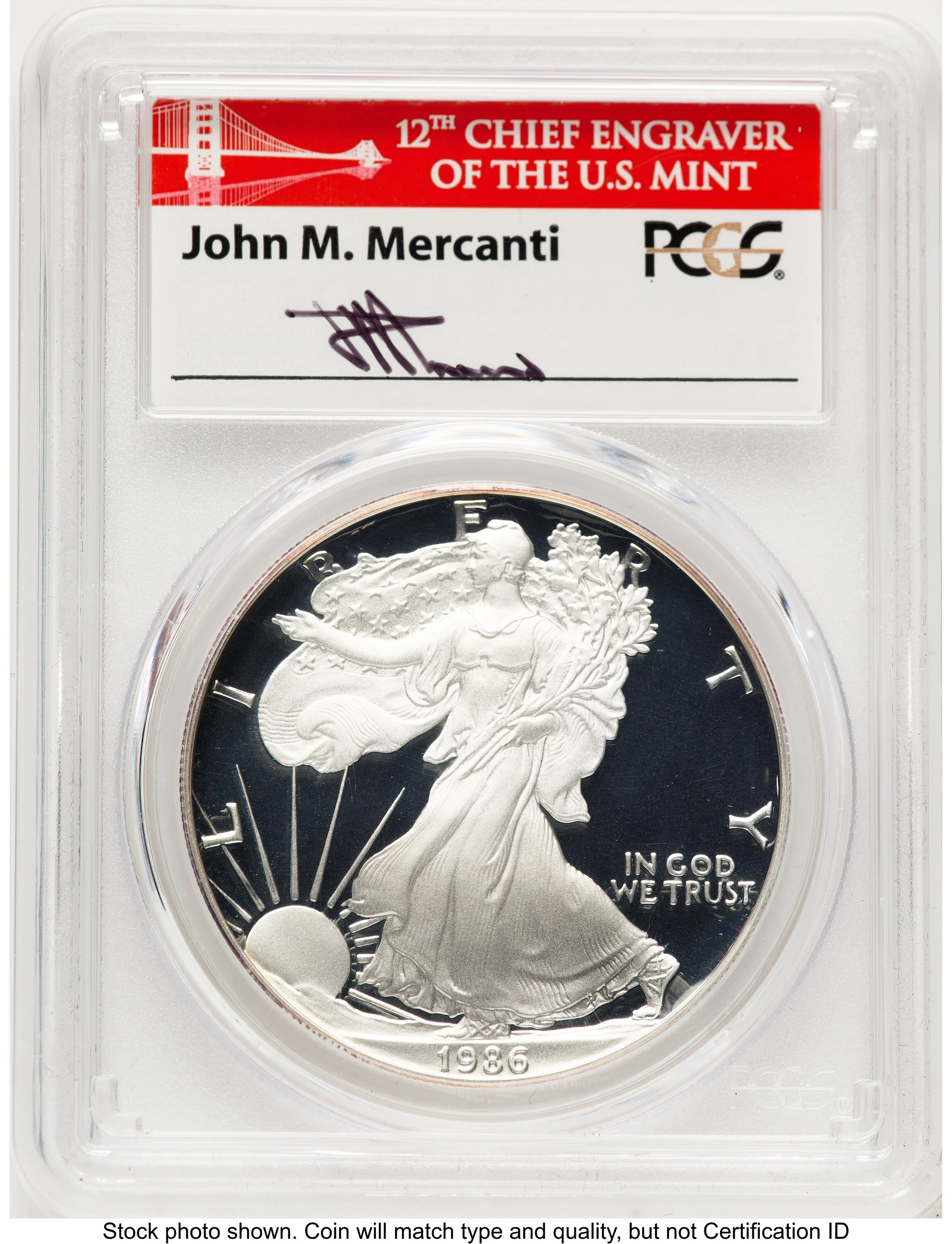 1986-S Proof Silver Eagle 1 oz John Mercanti Bridge - Image 1