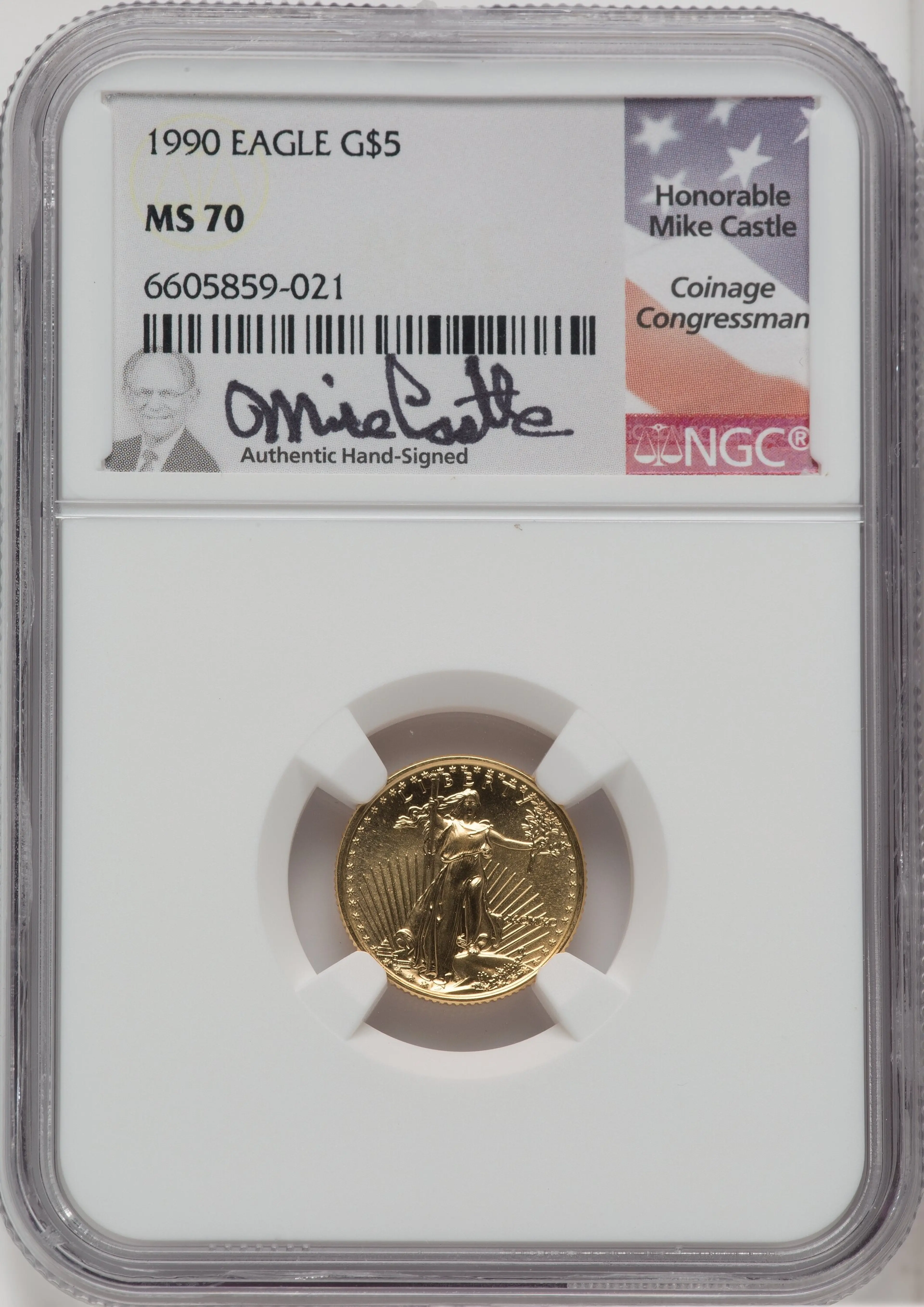 1990 $5 Tenth-Ounce Gold Eagle, MS Mike Castle