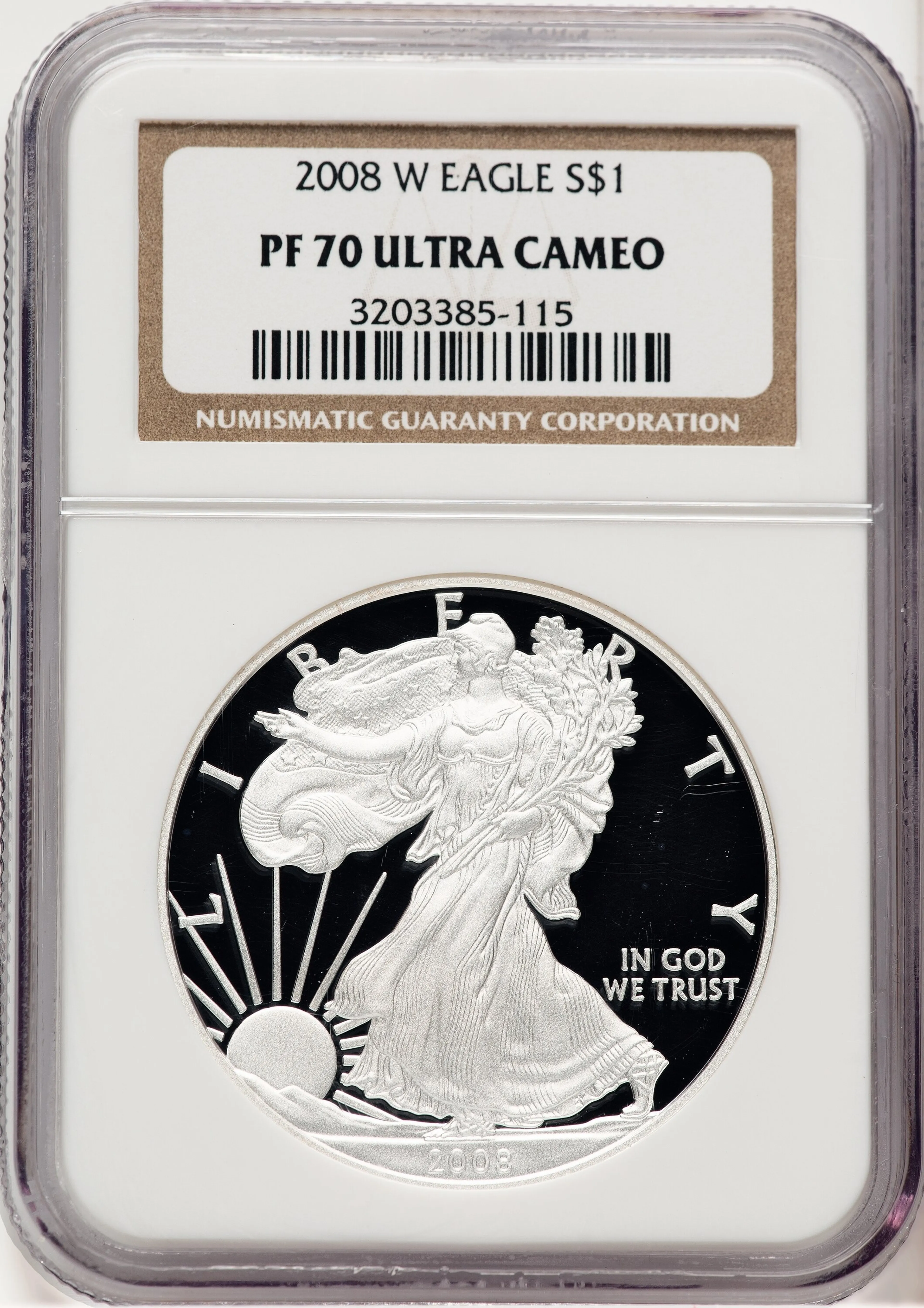 2008-W Proof Silver Eagle 1 oz Brown Label - Image 1