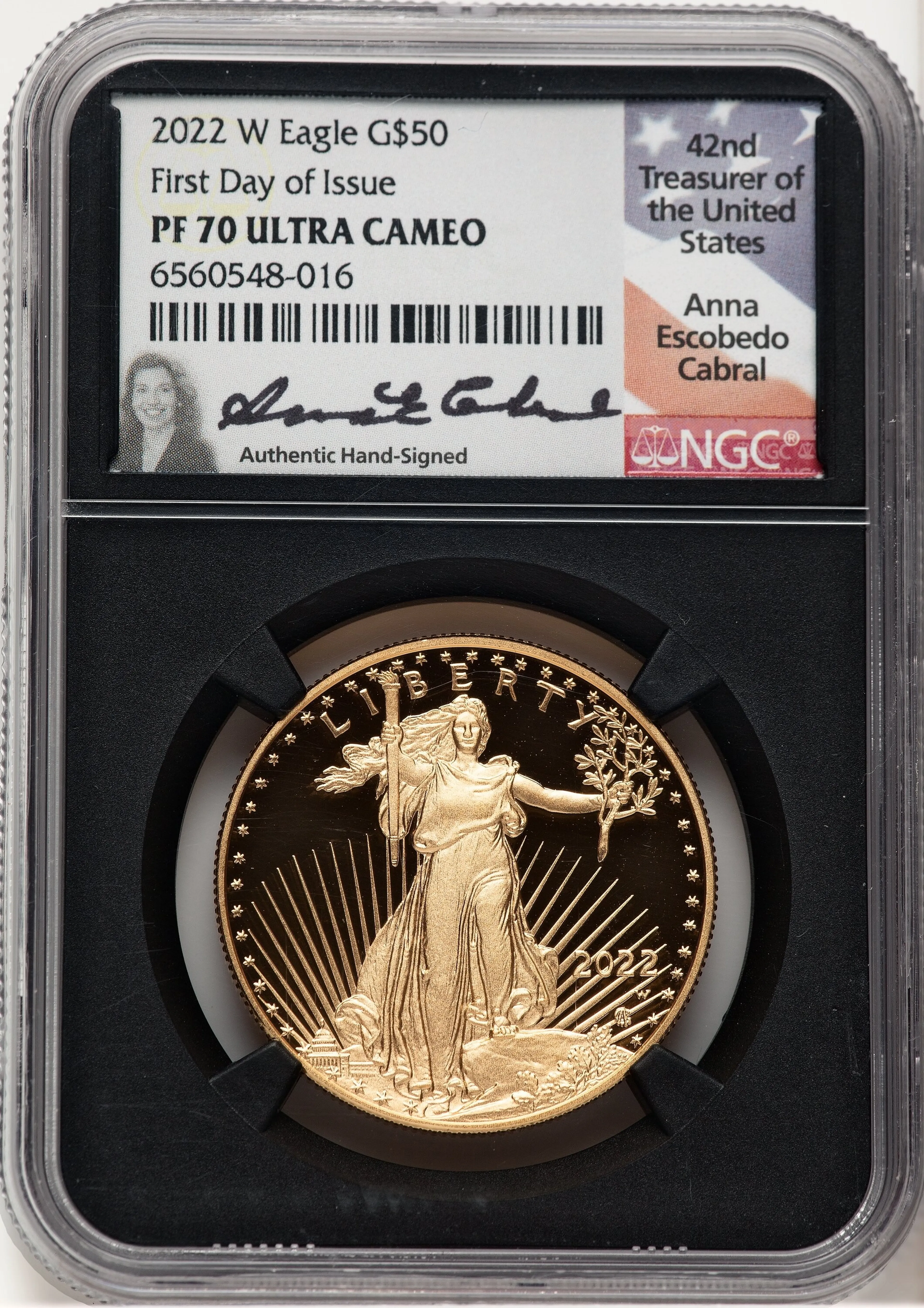2022-W Proof Gold Eagle 1 oz FDI Anna Cabral Blk Core - Image 1