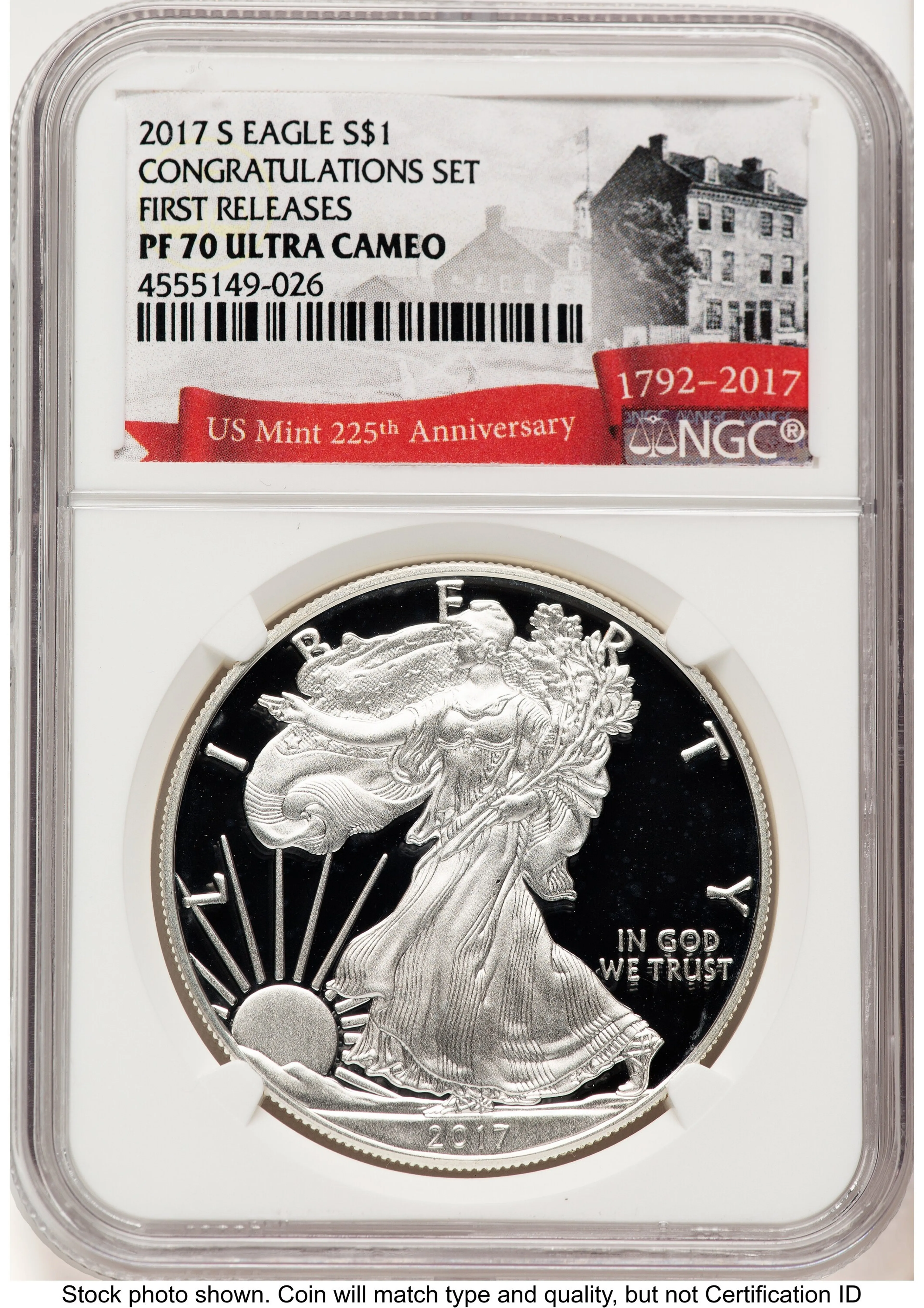 2017-S Proof Silver Eagle Congratulations Set 1 oz FR 225th Anniversary Label - Image 1