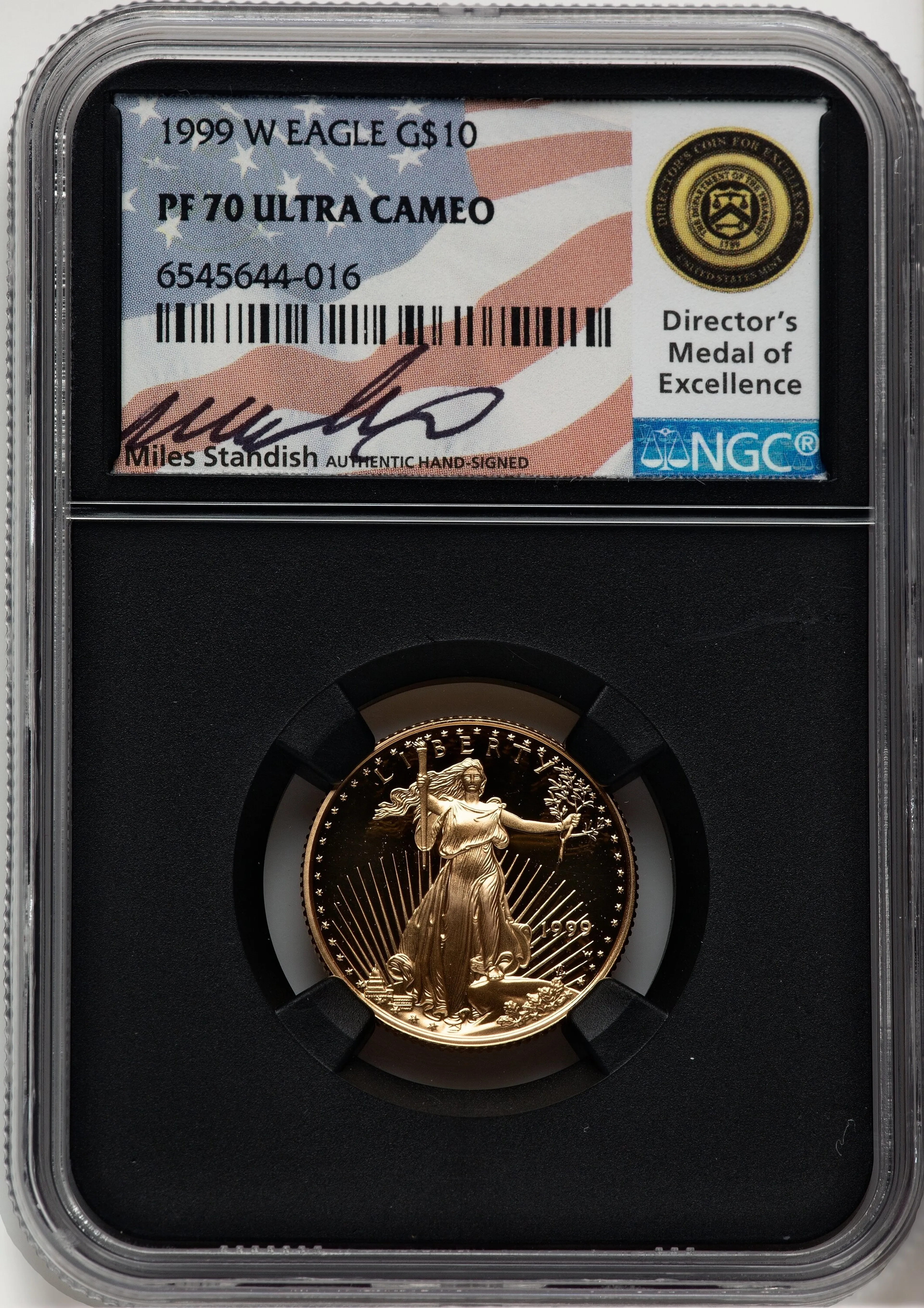 1999-W Proof Gold Eagle 1/4 oz Miles Standish Blk Core - Image 1