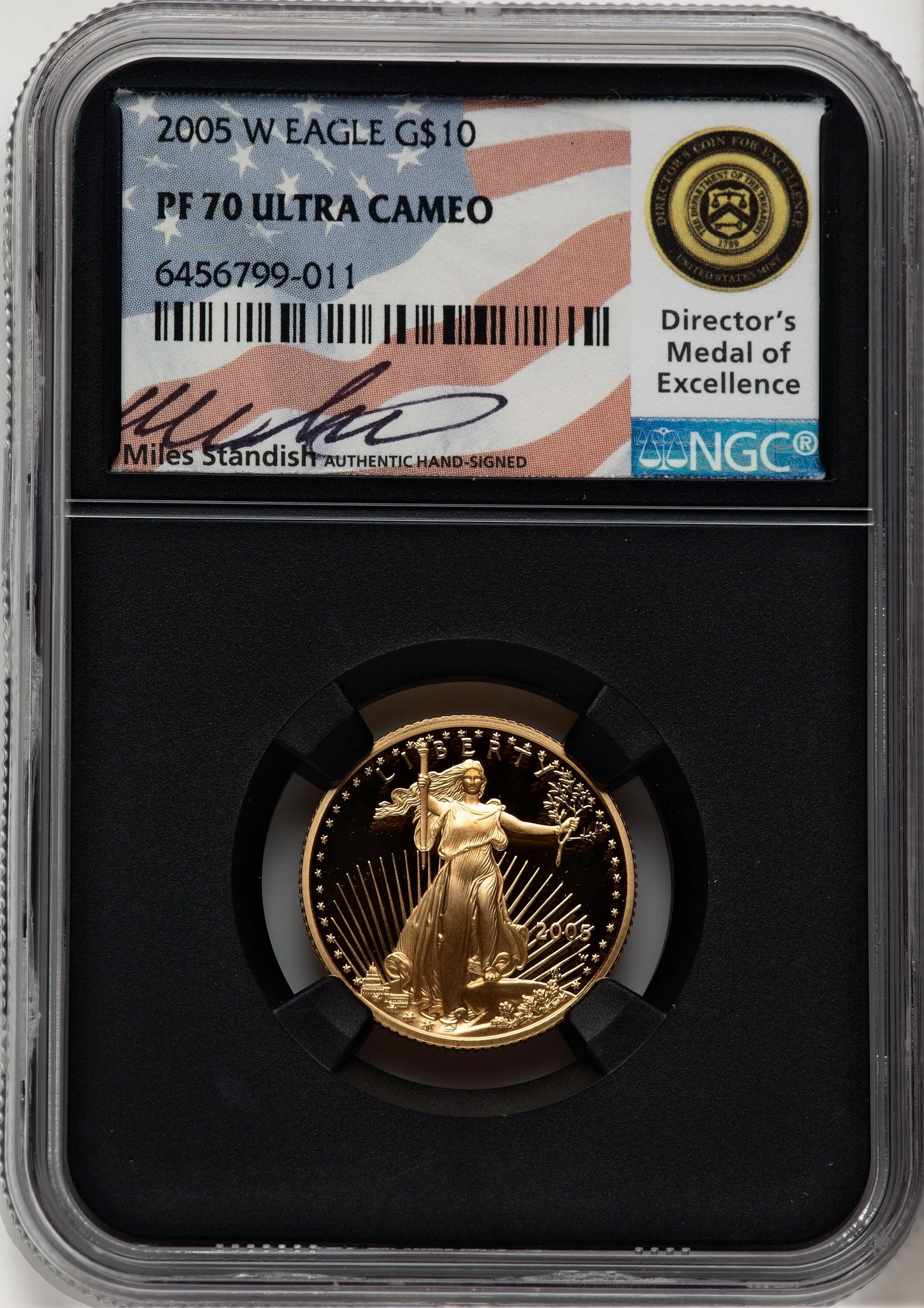2005-W Proof Gold Eagle 1/4 oz Miles Standish Blk Core