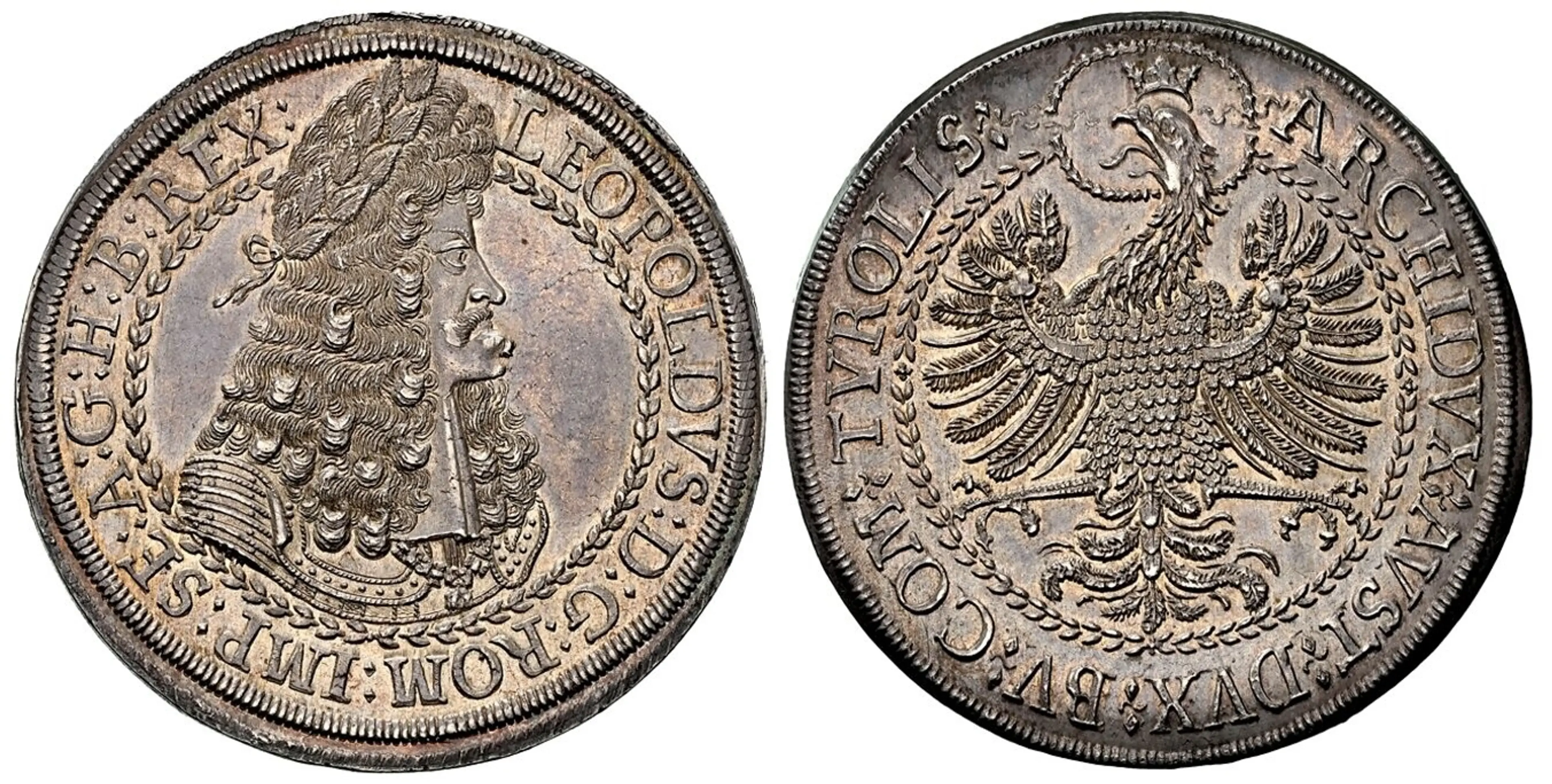 AUSTRIA. Leopold I. (1686-96) ND AR 2 Thaler. NGC MS64. Hall. 57.69gm. Finer style armored bust, hair curls in rows / Crowned imperial eagle. KM 1338; Dav.-3252