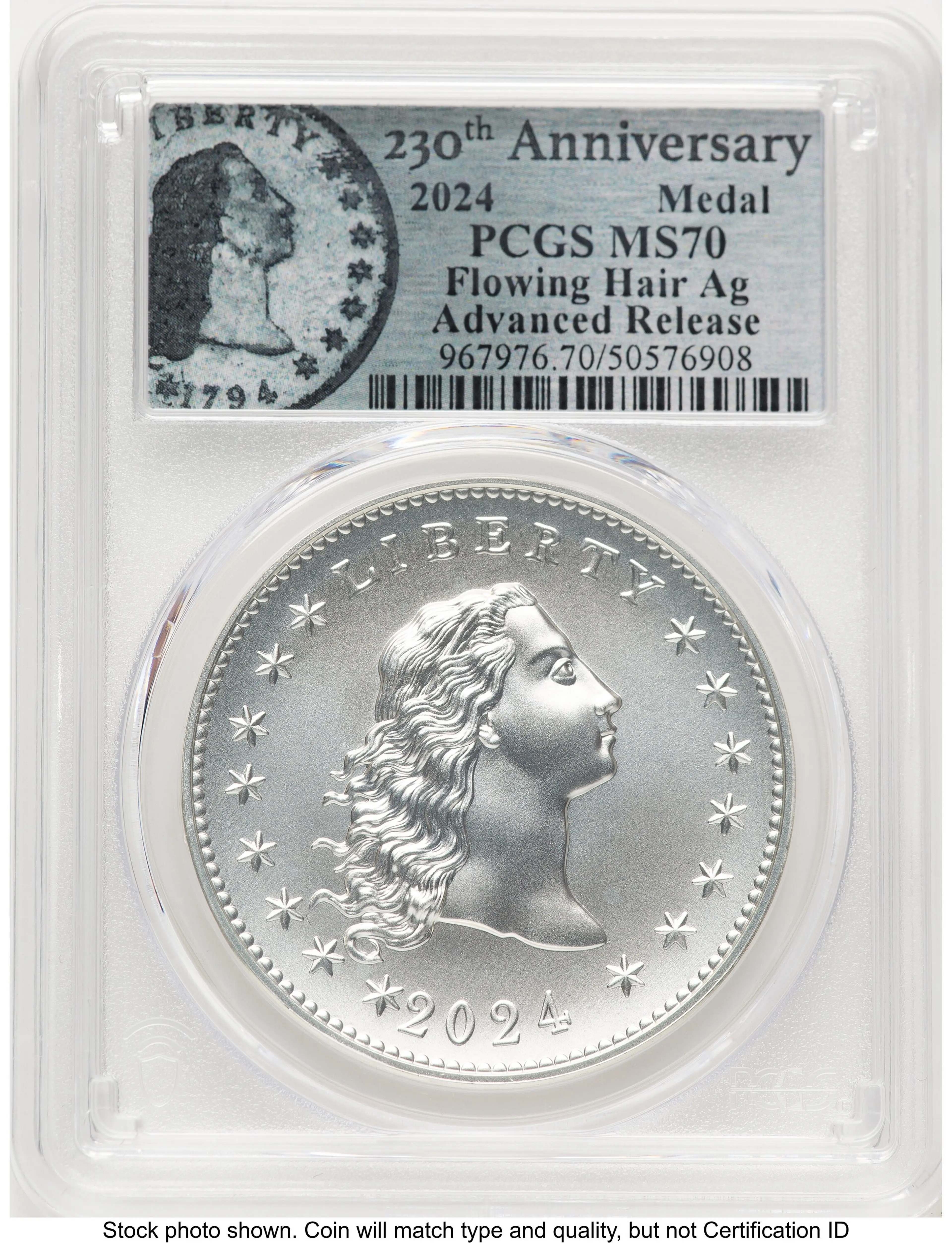 2024-(P) Silver 230th Anniversary Flowing Hair Medal AR Flowing Hair Label