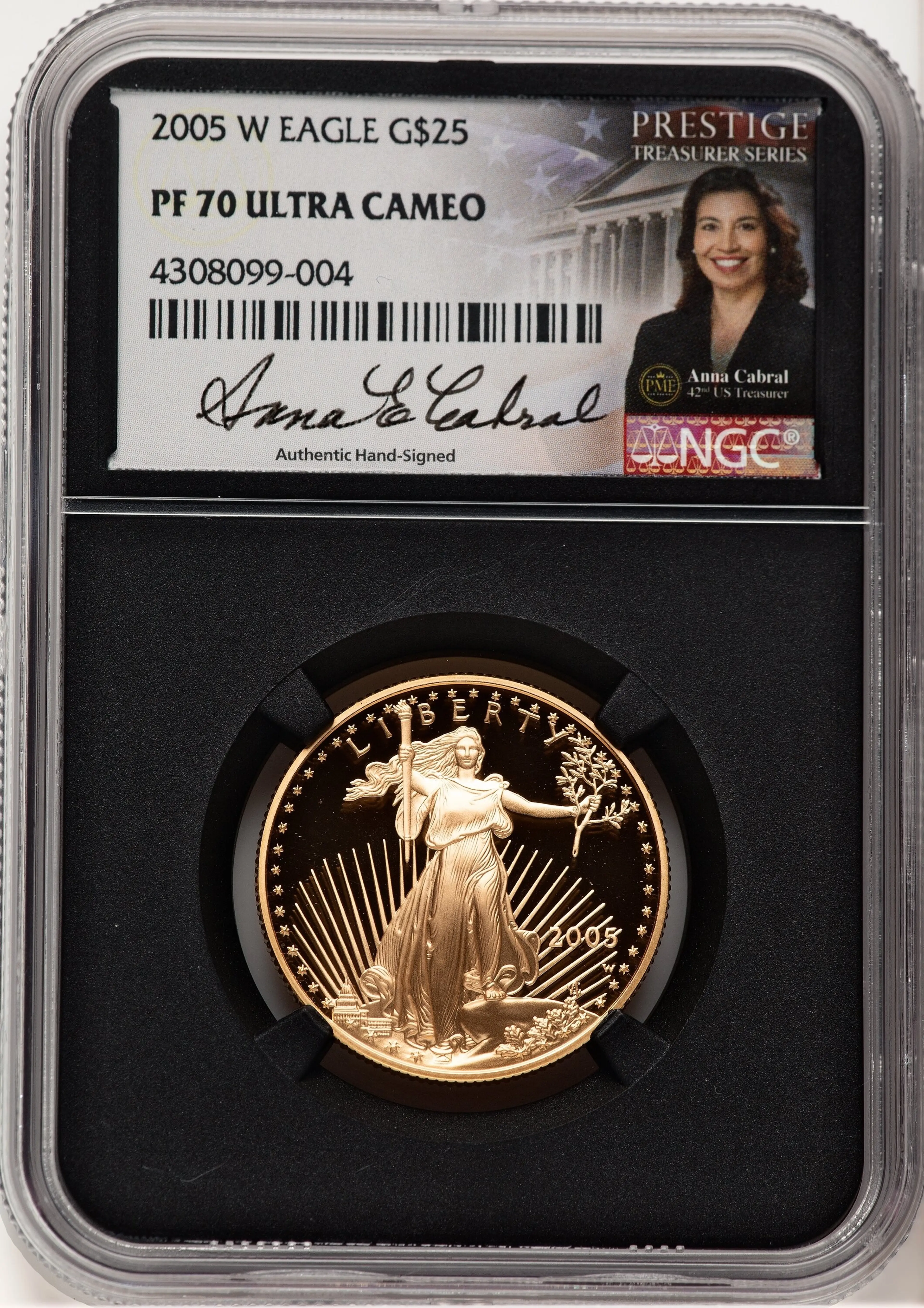 2005-W Proof Gold Eagle 1/2 oz Anna Cabral Prestige Treasurer Series Blk Core