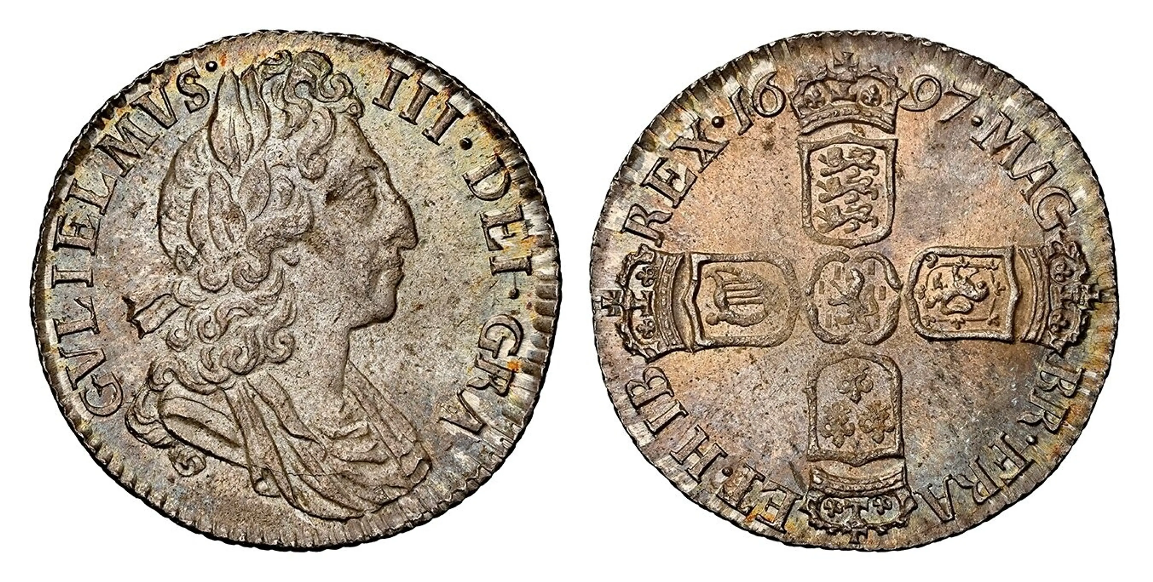 GREAT BRITAIN. England. William III. (King, 1694-1702). 1697 AR Sixpence. NGC MS67. Third bust right / Cruciform crowned arms, crown divides date, large crown. KM 496.1; SCBC-3538. Currently the finest known at NGC as of January 2025