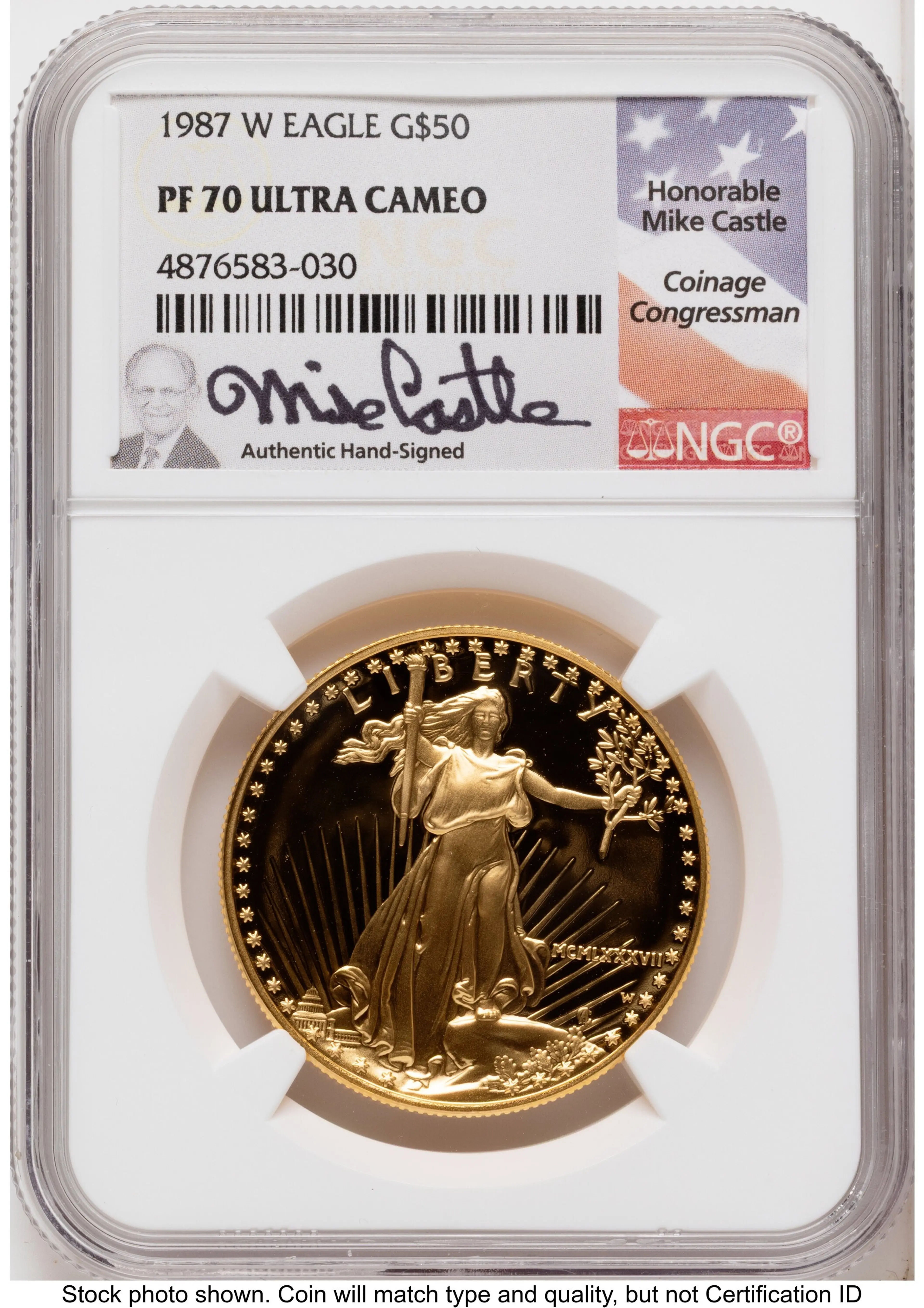 1987-W Proof Gold Eagle 1 oz Mike Castle