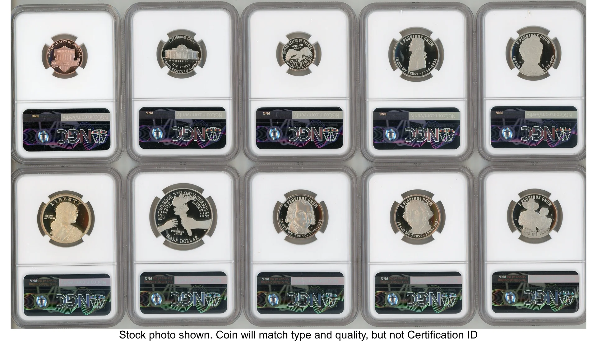 2026 10 Coin Semiquincentennial Clad Proof Set FDI America 250 John Hancock Label - 2