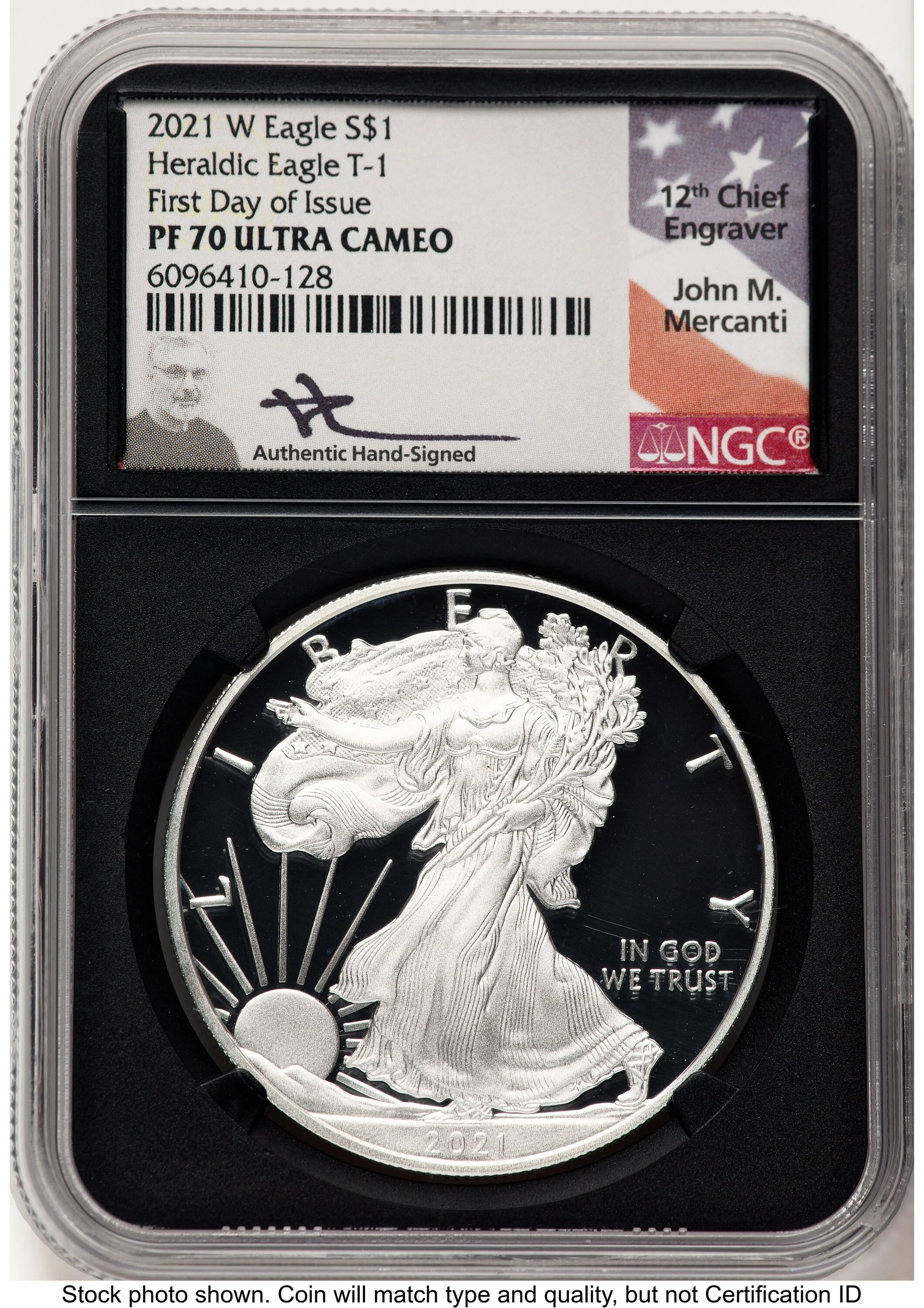 2021-W TY1 Proof Silver Eagle 1 oz FDI John Mercanti Blk Core