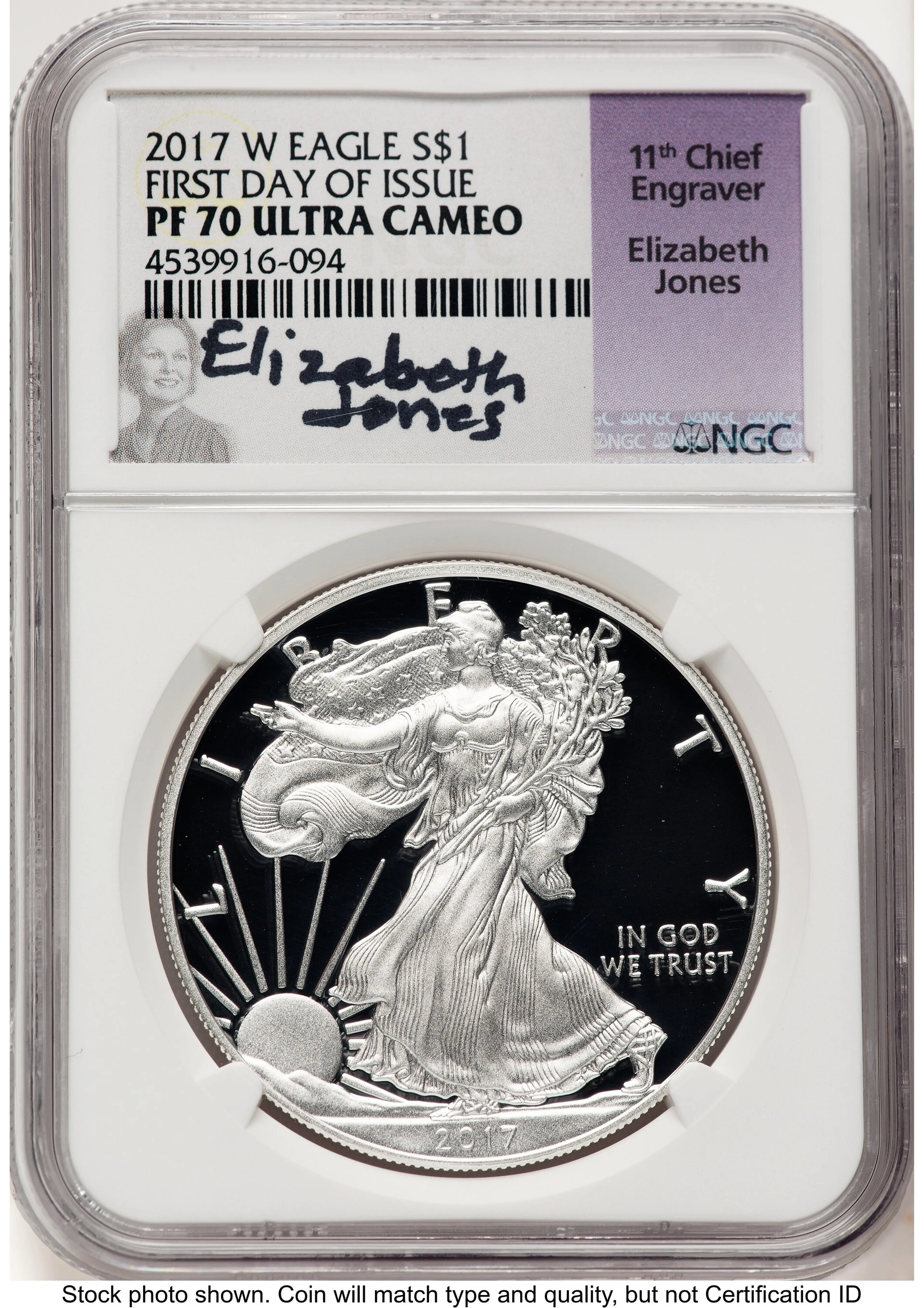 2017-W Proof Silver Eagle 1 oz FDI Elizabeth Jones