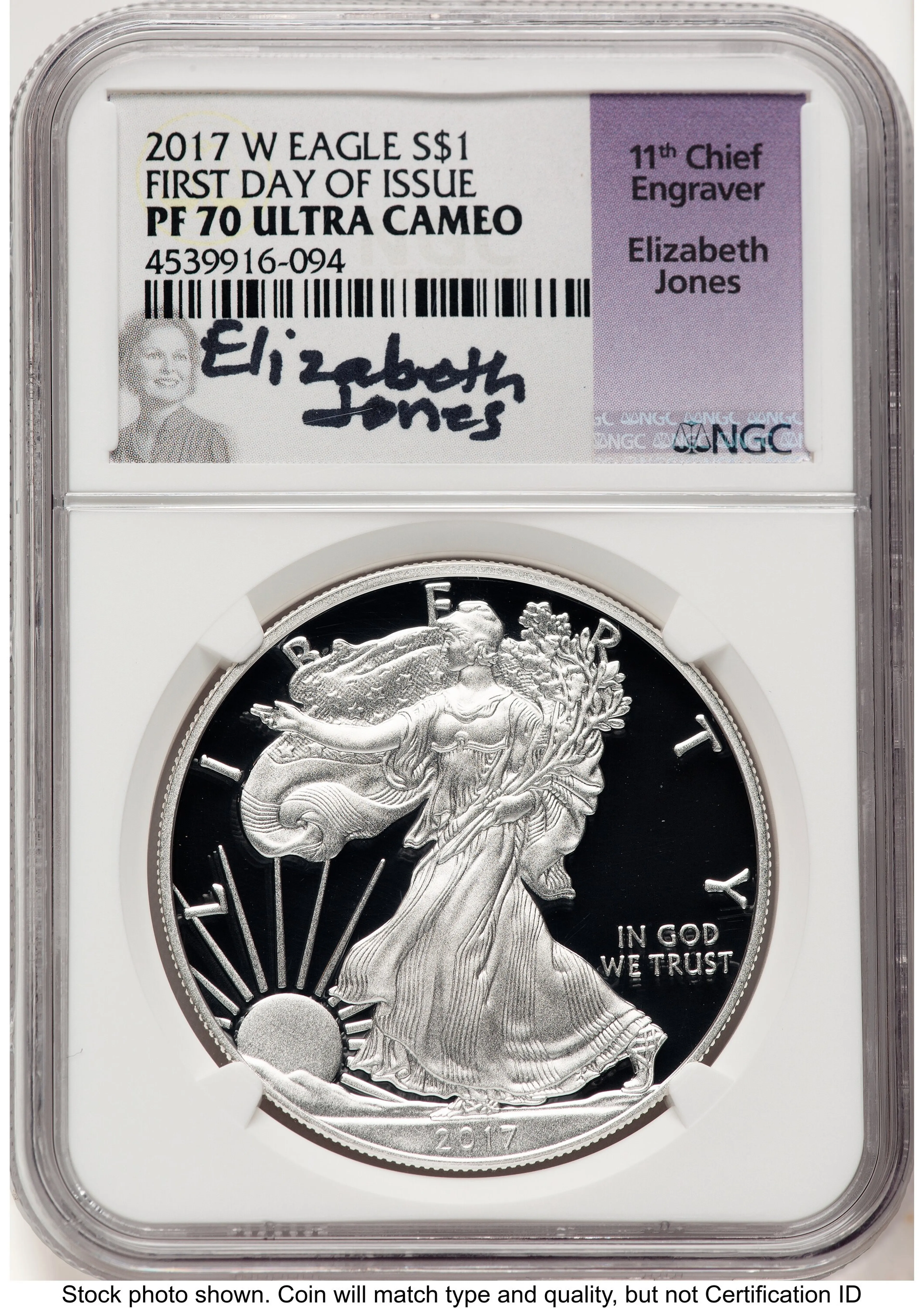 2017-W Proof Silver Eagle 1 oz FDI Elizabeth Jones - Image 1
