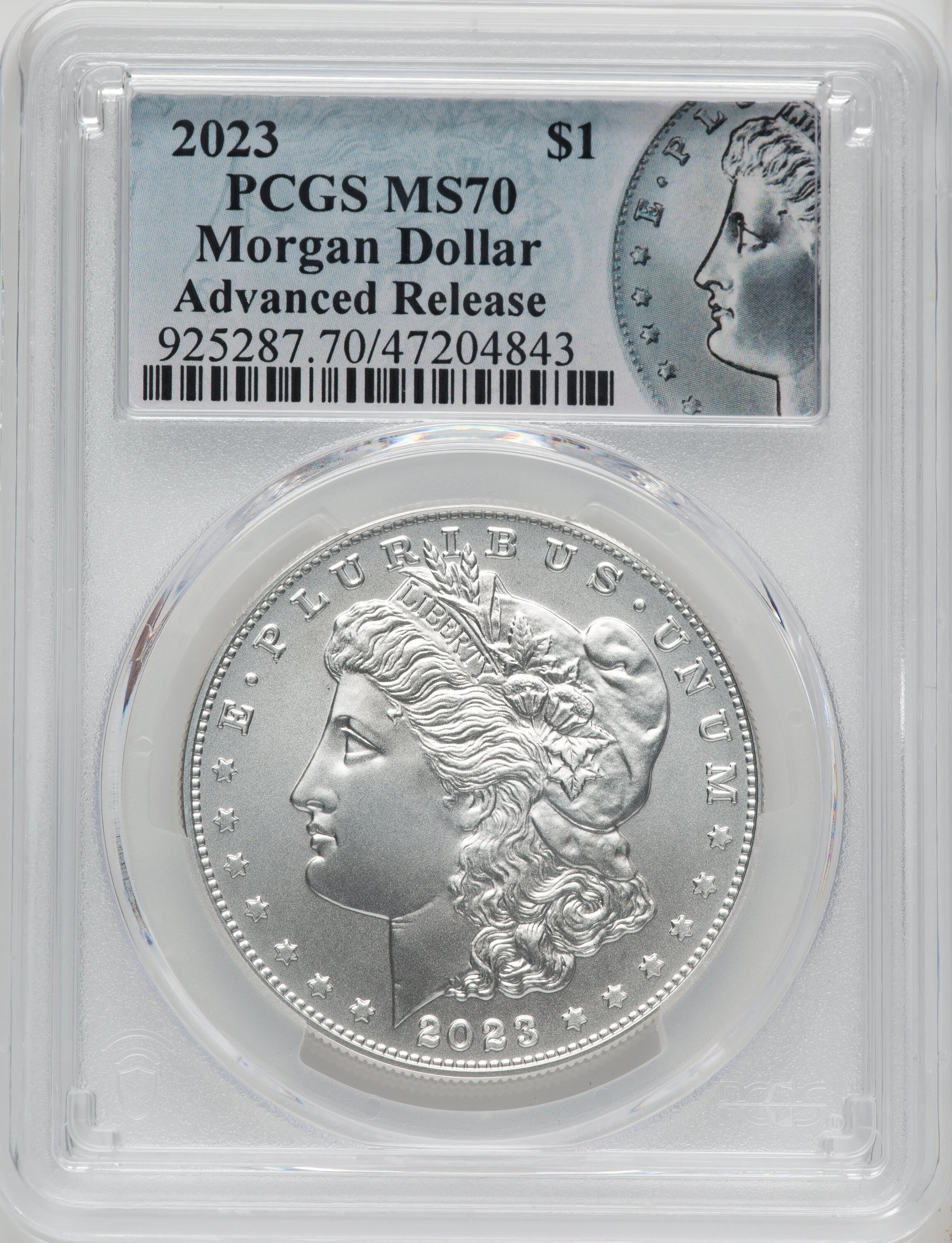 2023 S$1 Morgan Dollar, MS AR Morgan Label - Image 1