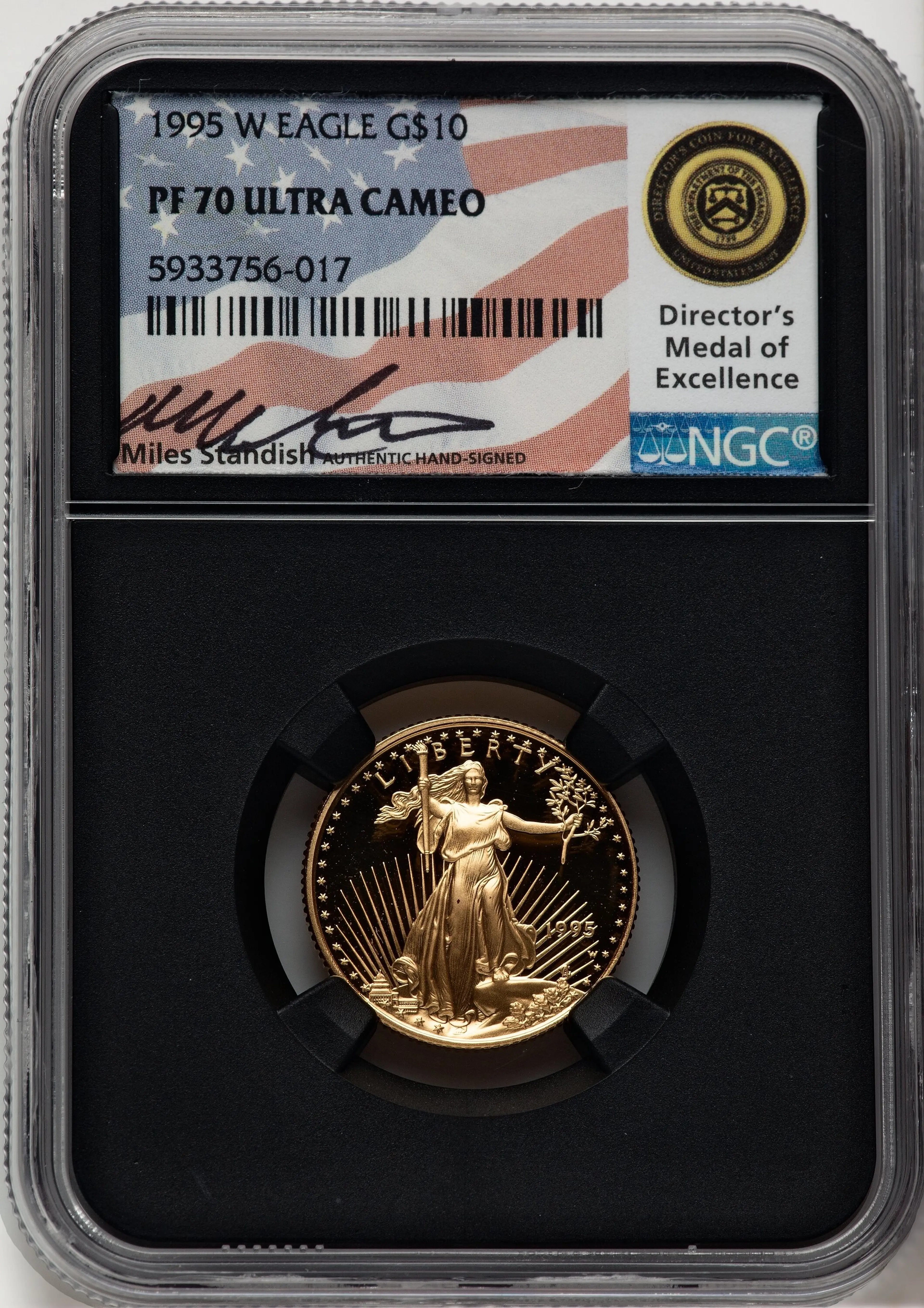 1995-W Proof Gold Eagle 1/4 oz Miles Standish Blk Core