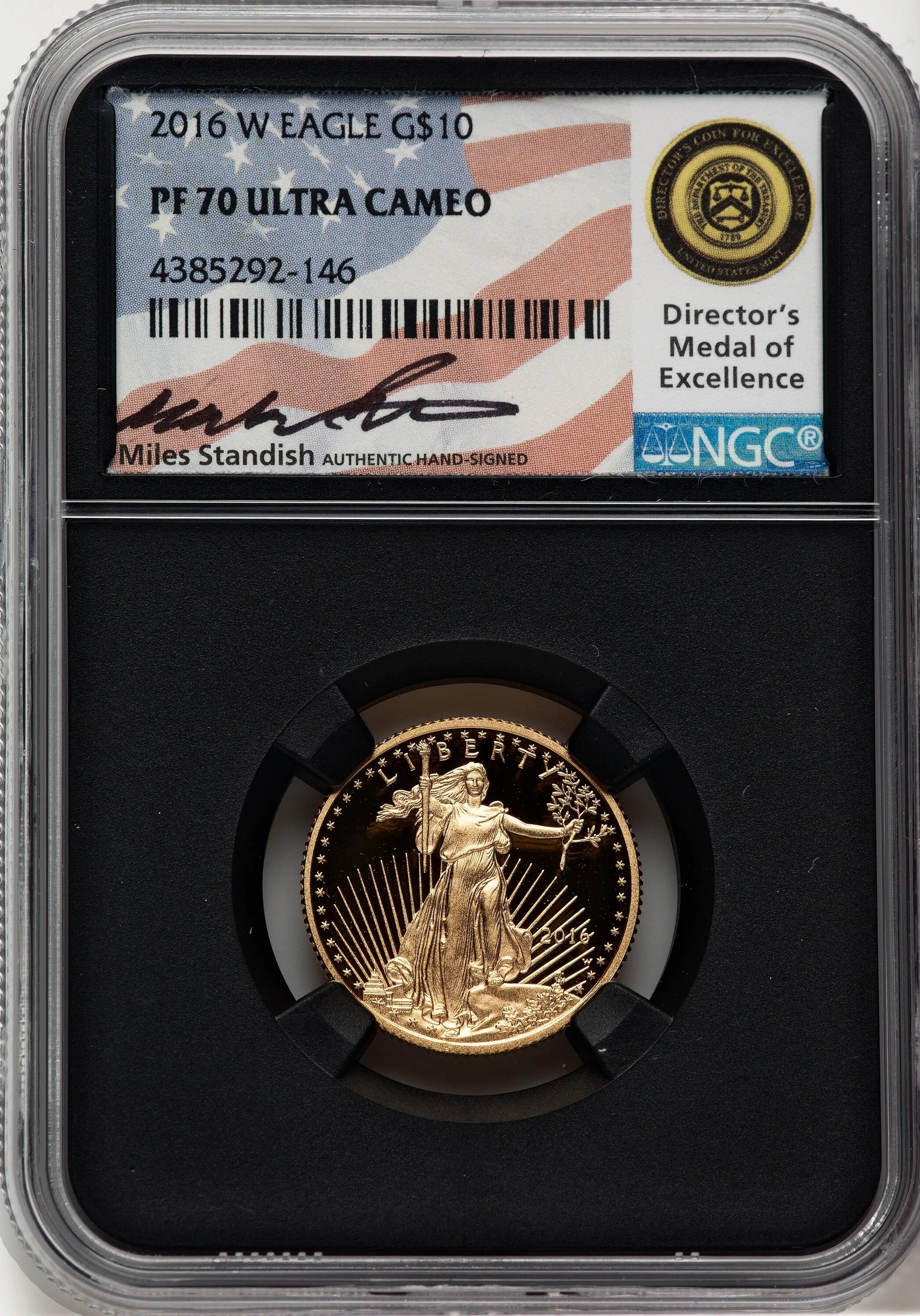 2016-W Proof Gold Eagle 1/4 oz Miles Standish Blk Core