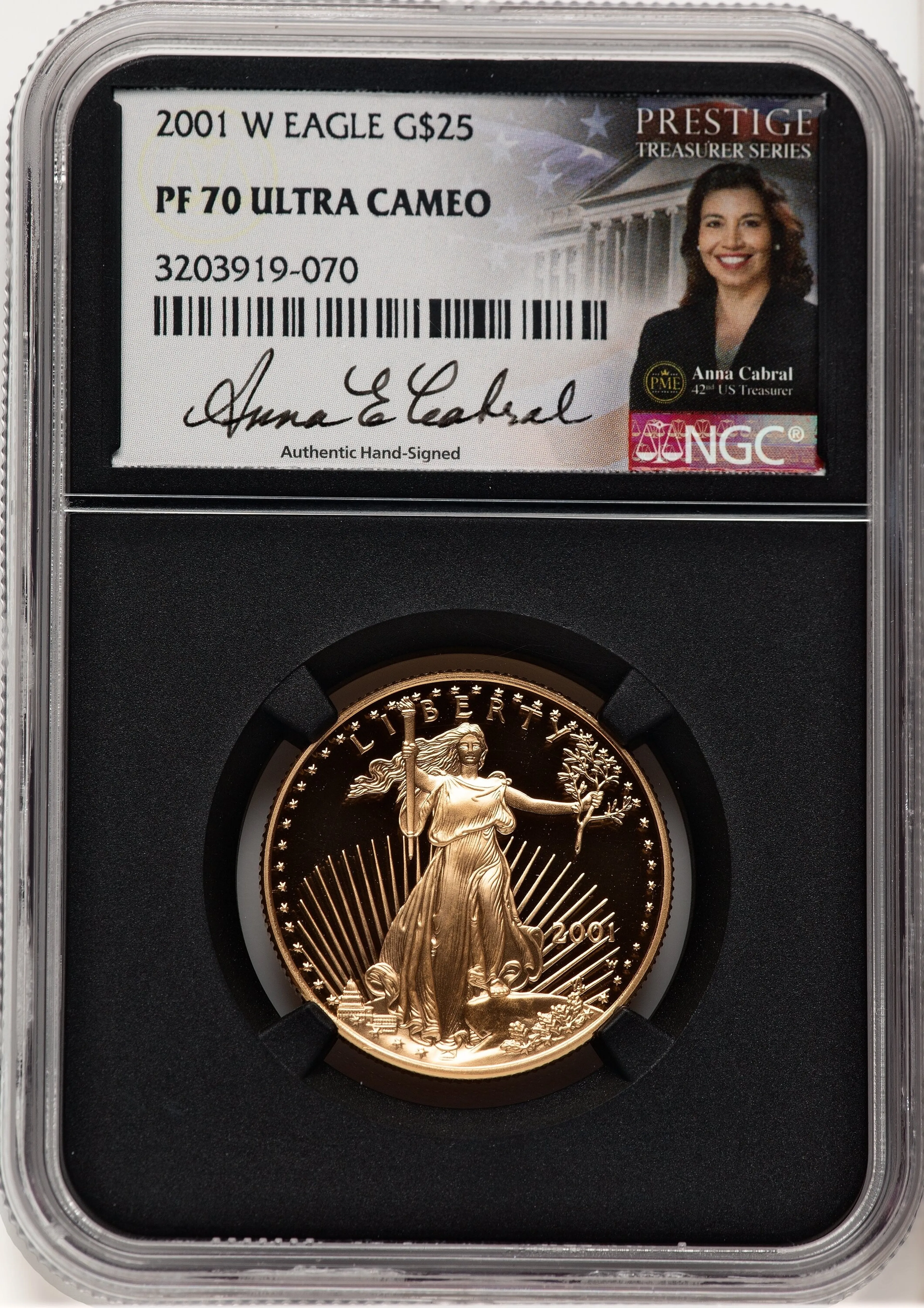 2001-W Proof Gold Eagle 1/2 oz Anna Cabral Prestige Treasurer Series Blk Core - Image 1